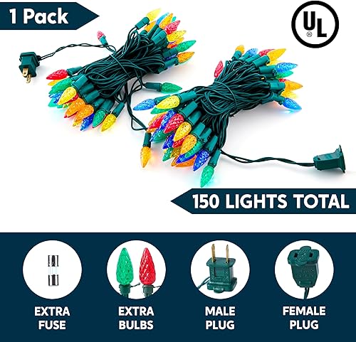 Miniatura 2 de Joiedomi C6 Luces LED de Navidad para exteriores, 150 unidades, luces de árbol de Navidad de fresa, 48.8 pies, tira de luces conectables con facetas