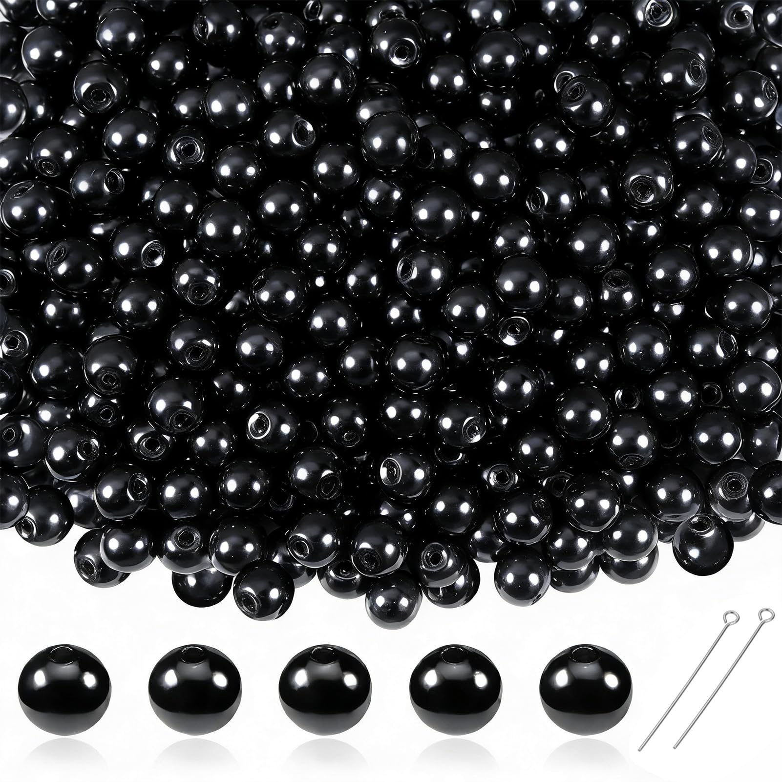 TOAOB 370pcs Black Glass Pearl Beads 6mm Round Imitation Pearls โ image 1