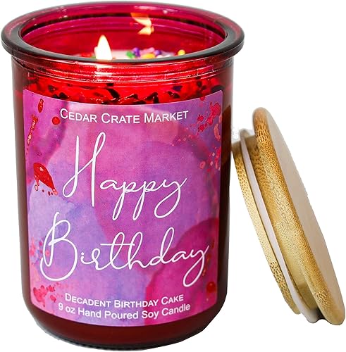 Cedar Crate Market - Vela de feliz cumpleaños - Vela de cera de soja perfumada con chispas para el hogar, regalos de feliz cumpleaños para mujeres,