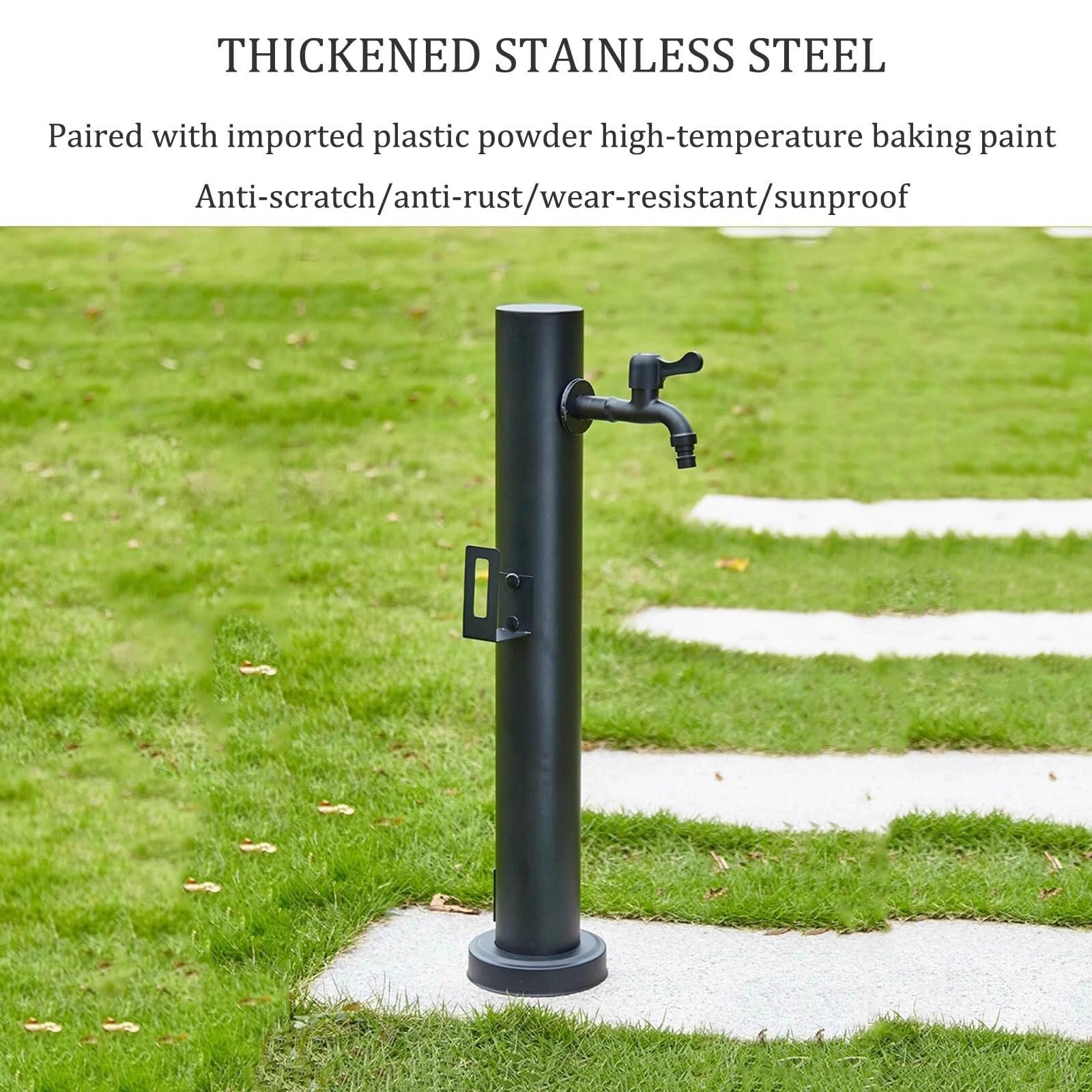 Genérico Grifo de jardín Independiente de Acero Inoxidable con Soporte para Manguera, Columna de Agua Vertical de 96 cm, Fuente de Agua Exterior anticongelante, dispensador Duradero para Montaje en s