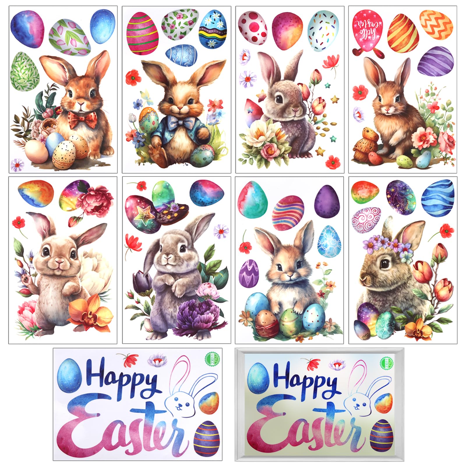 Adesivi Pasquali Per Finestre | 8 Fogli Riutilizzabili | Design 3D Carino | PVC Rimovibile - Foto 6