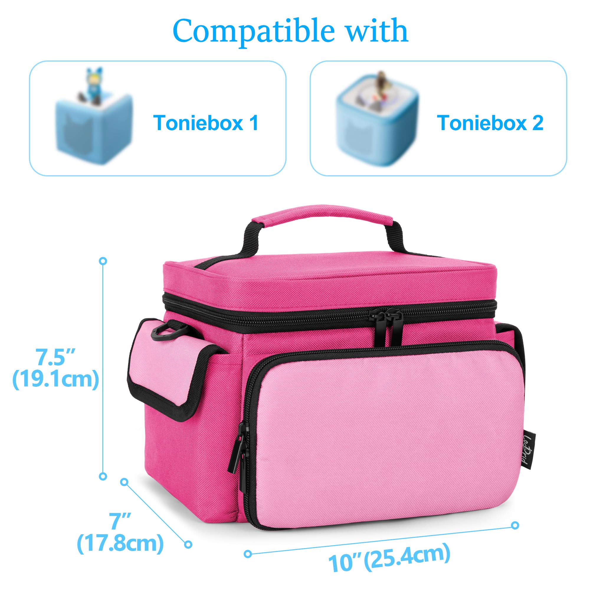 LoDrid Custodia Compatibile con Toniebox 2/1, Borsa Portatile per Lettore Audio Starter Set con Manico e Tracolla per Organizer per Accessori, Rosa Rossa, Solo Borsa (design brevettato)