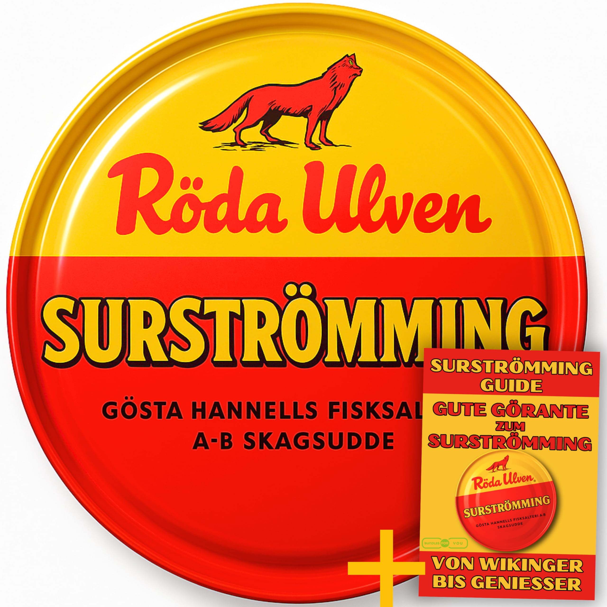 Surströmming - Das ORIGINAL Röda Ulven - Schwedische Spezialität in der Dose inkl. Rezept-Guide - Sürstrüming Fish 400g/300g
