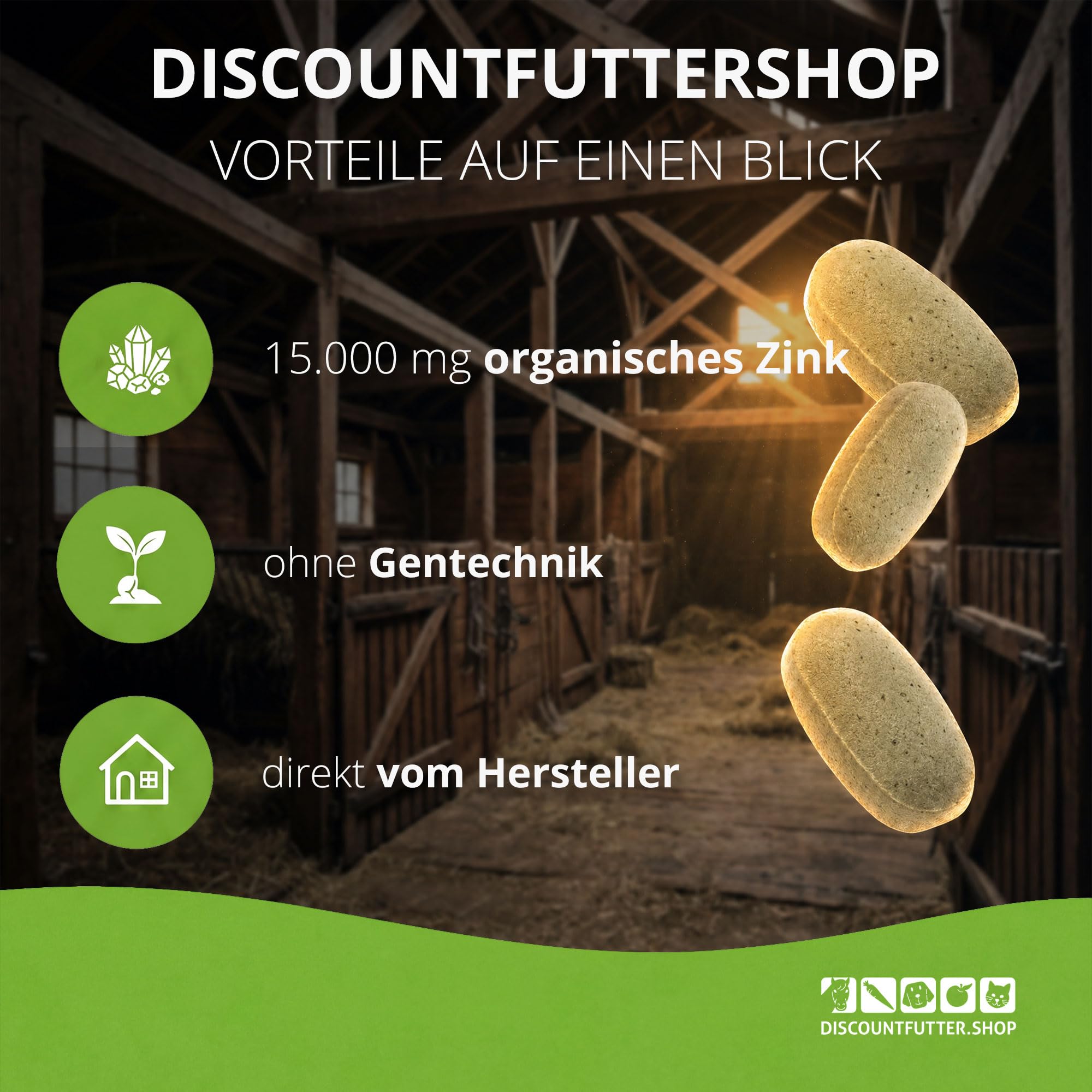 Zink Tabs 60.000 | hoch dosiert Pferde | 600 Stück I mit organischem Zink | frei von Getreide und Zuckerzusatz | 1 Tab = 50 mg Zink