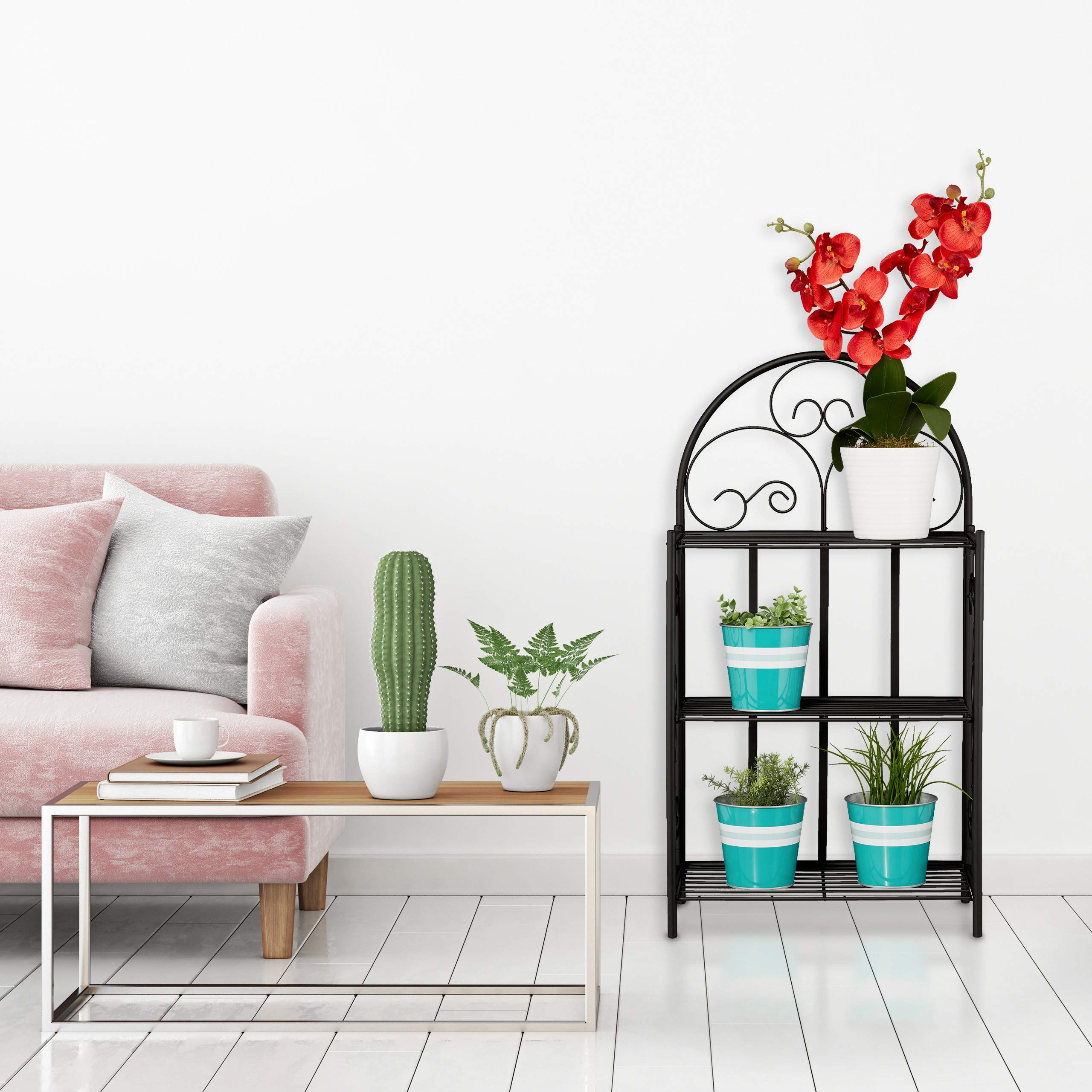 Relaxdays étagère extérieure Jardin, Pliable, 3 Niveaux, Balcon, Jardin & intérieur, métal, HLP 83 x 44,5 x 25 cm, Noir