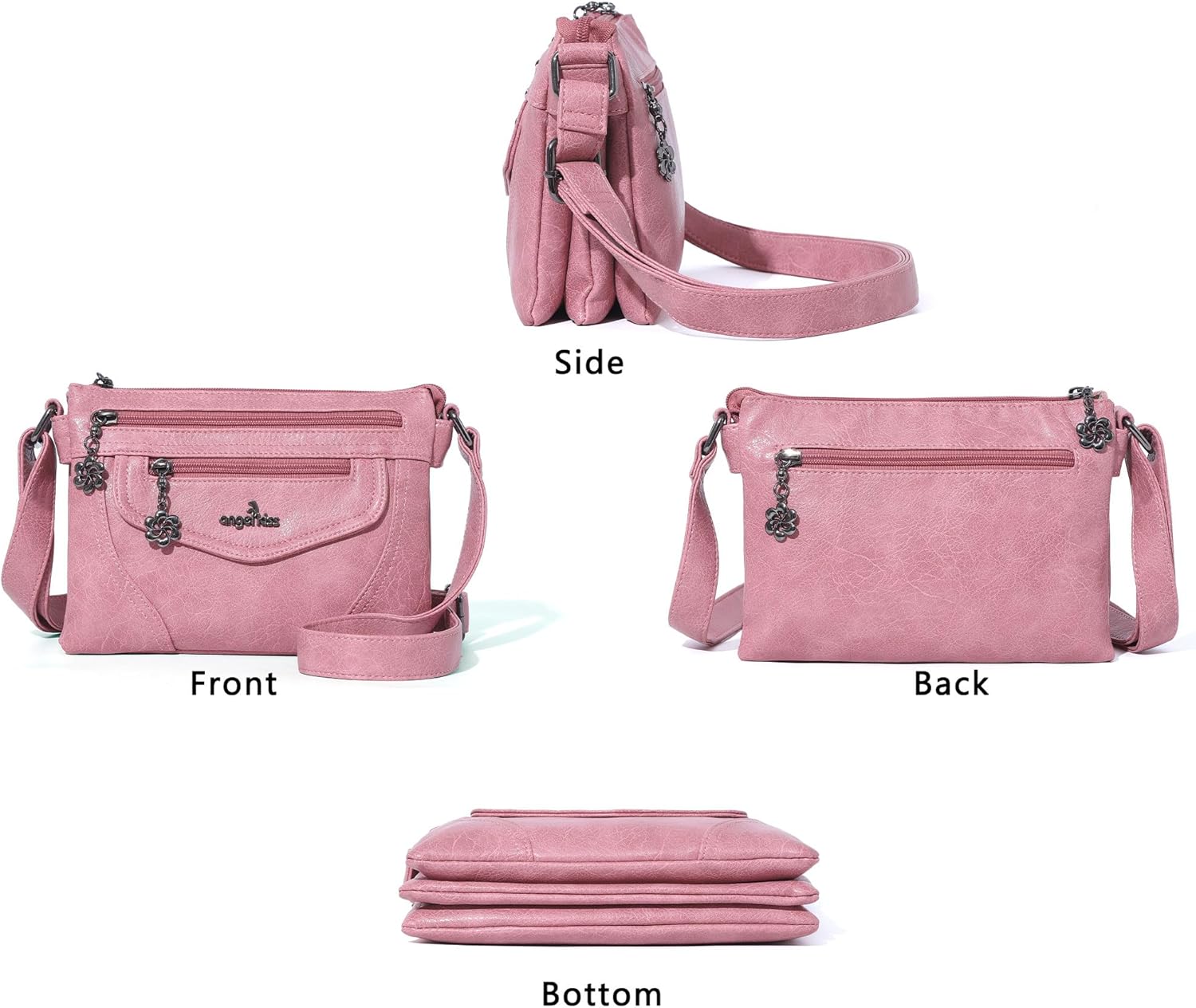 Angel Kiss Small Crossbody Bags for Women, Multi-Pocket Vegan Leather Purses, Lightweight Shoulder Bag with Adjustable Strap