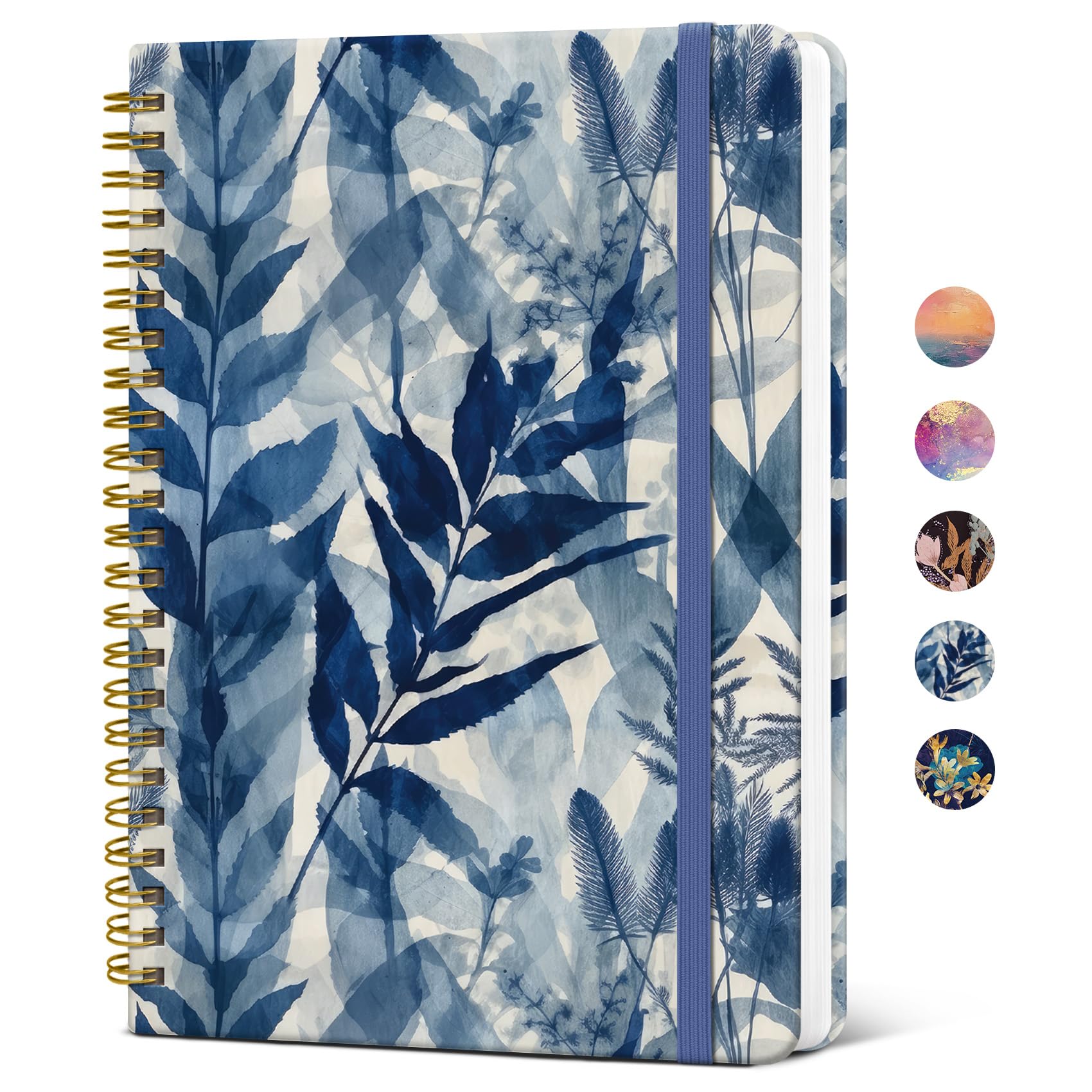 ZOTIA Lined Spiral Journal Notebook for Women, A5 College Ruled Journals for Writing, Hardcover Notebooks for Work, Note taking and Office School Supplies,140 Pages - Blue Leaves