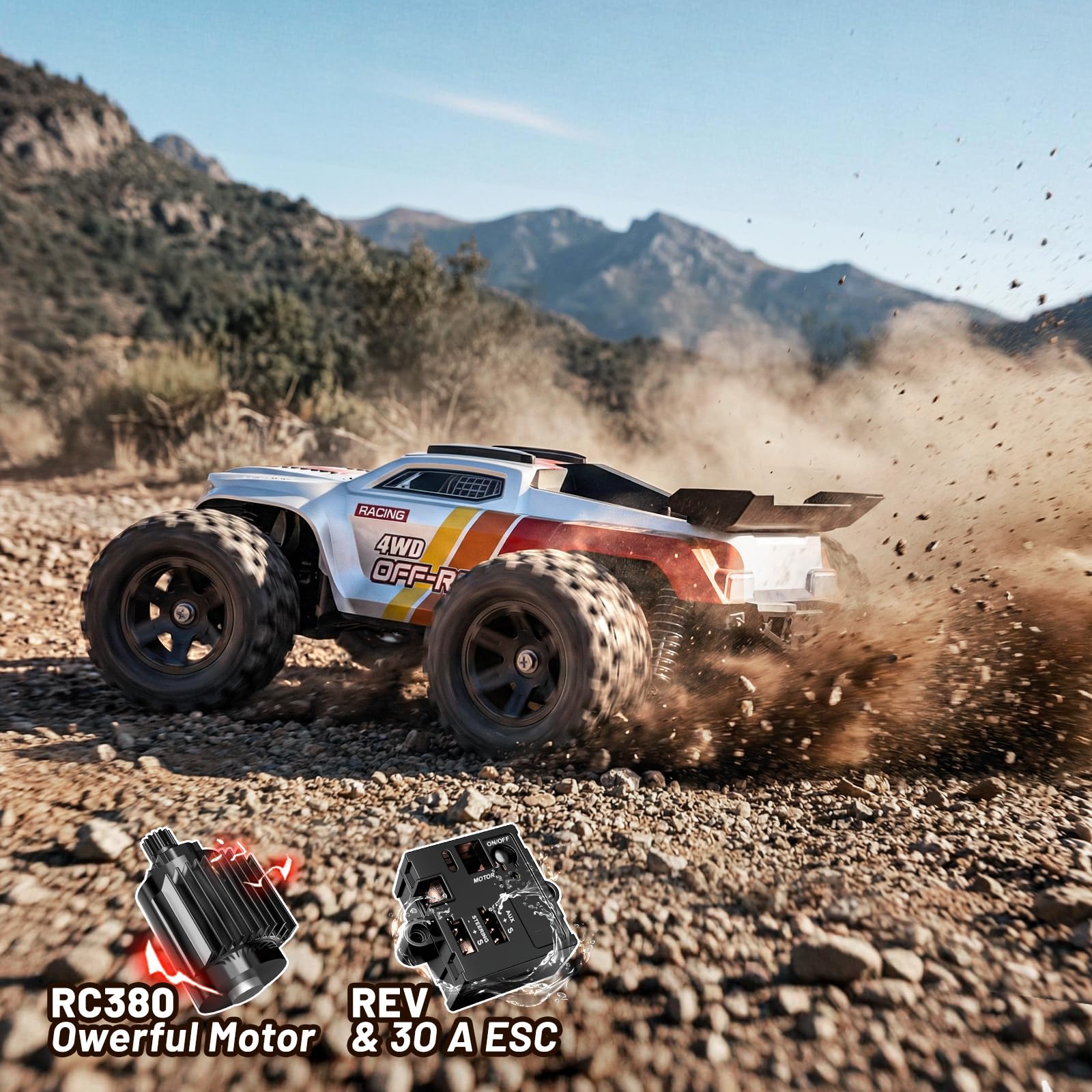1:18 Ferngesteuertes Auto 4WD Offroad RC Auto 36 km/h schnell, RC mit Ölstoßdämpfern 2.4GHz,2× 7.4V1500mAh wiederaufladbaren,Zwei Karosserien,Outdoor RC Car Geschenk für RCHobby