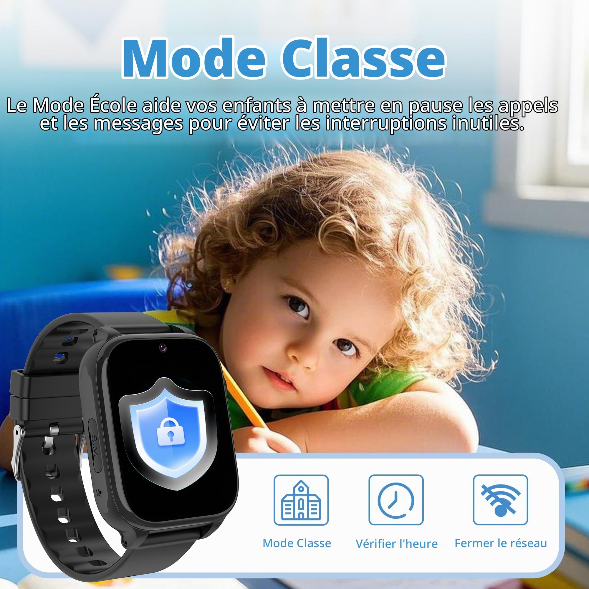 Montre Connectée Enfant 4G GPS, Appel Vidéo SOS, Cadeau Ados Garçons Filles | Chat Vidéo Voix, WiFi GPS Localisation, Mode Classe, Alarme, Jeux, 10 Contacts, Calculatrice, Calendrier, IP68 Montre Enfants