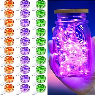 30 Pack LED Fairy Lights Battery Operated 6.5ft 20 LEDs Christmas Mason Jar String Lights Mini Waterproof String Lights Copper Wire Lights for DIY Christmas Party (Orange, Purple, Green)