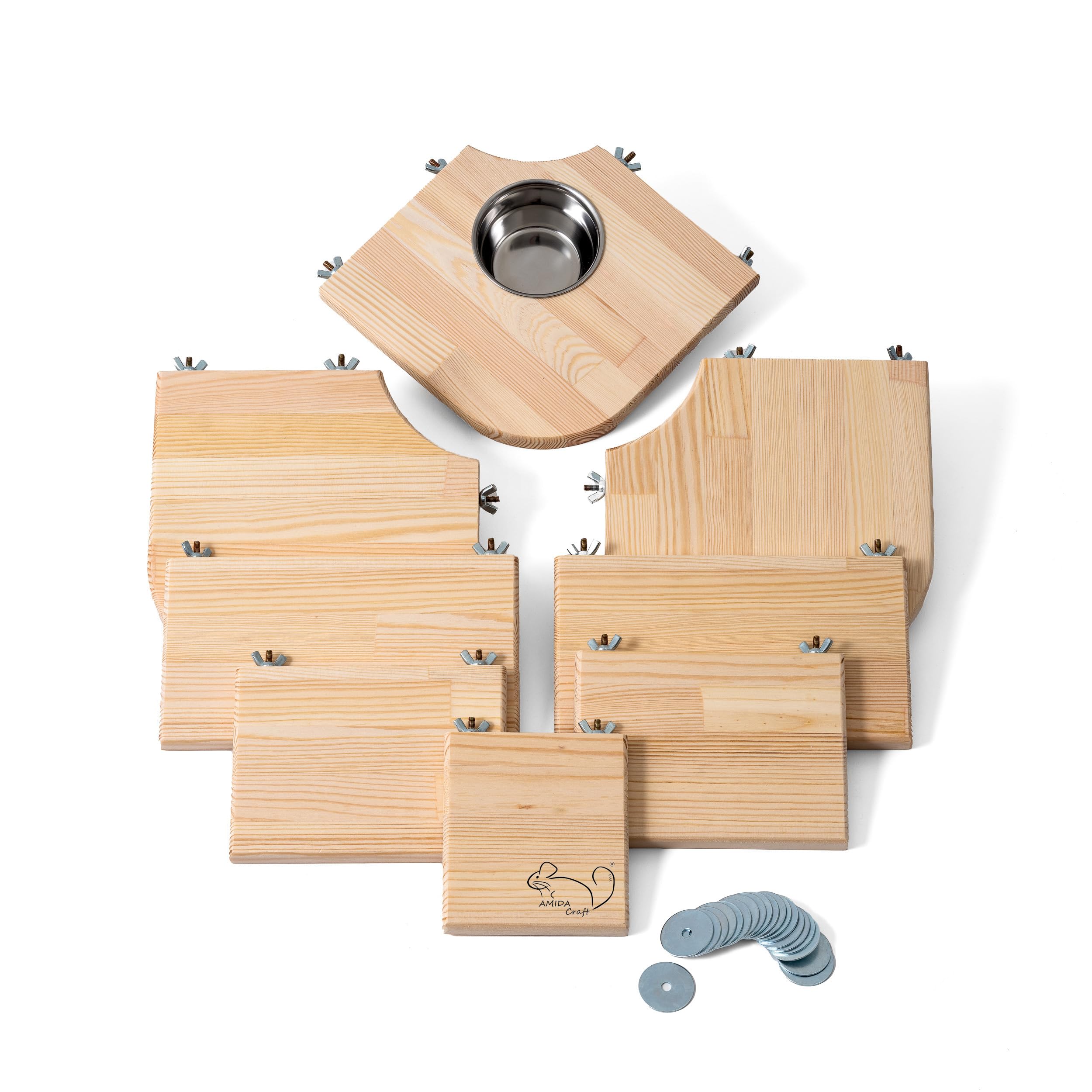 Haustier-Plattform-Set aus Holz mit Schale, 8 Ledges für Chinchilla-Käfig, Kiefer natur