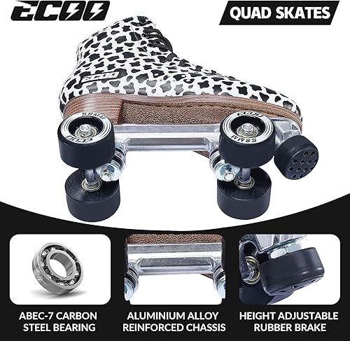 Miniatura 5 de ECOO Patín de ruedas para mujeres y niñas, 2 capas de microfibra de cuero sintético clásico de doble fila cuatro patines, puños altos profesionales