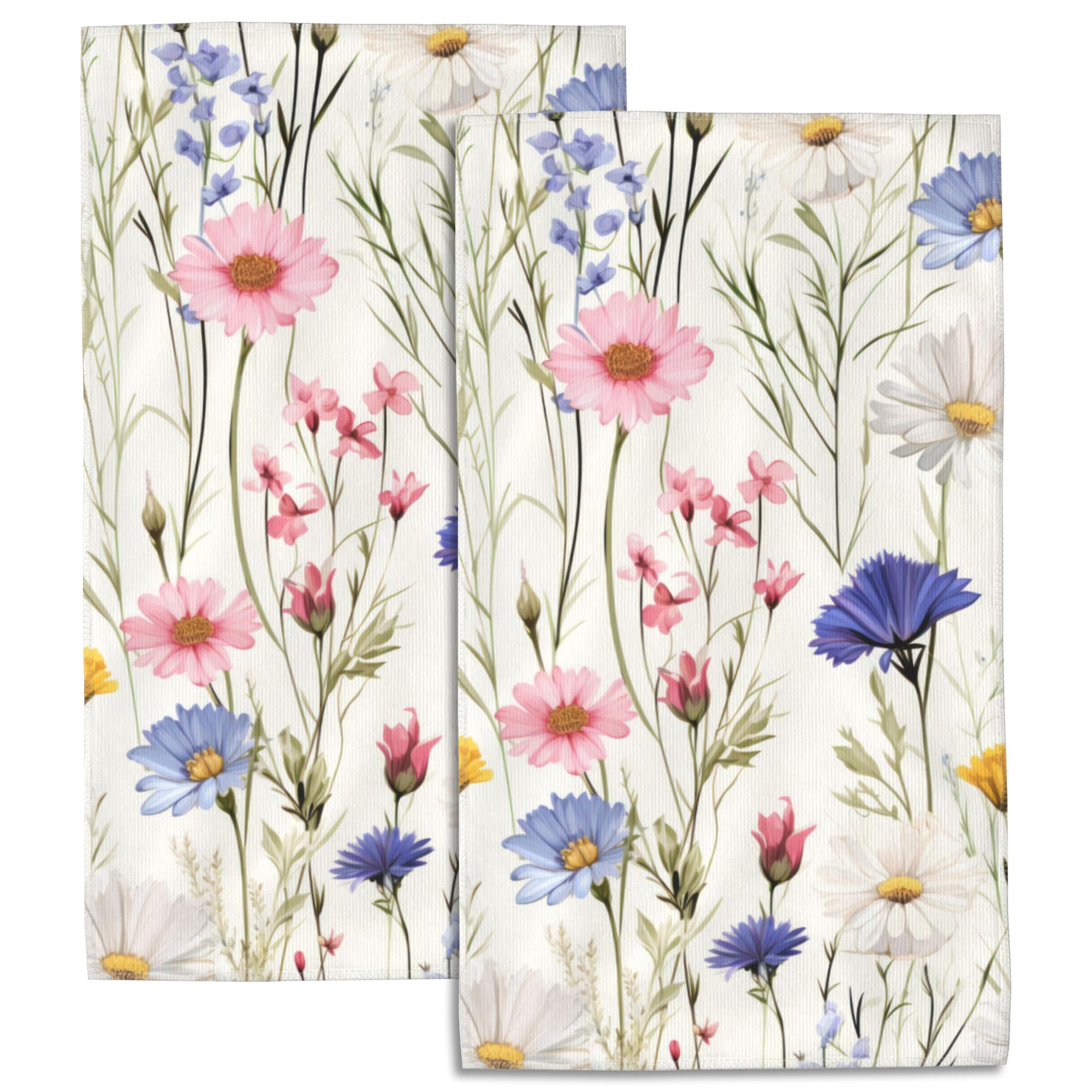 SAYOUZ Flower Bath Hand Towels Set of 2, Watercolor Colorful Flower Bouquet Decorative Bath Towels Soft Super Absorbent Hand Towels for Bathroom Hotel