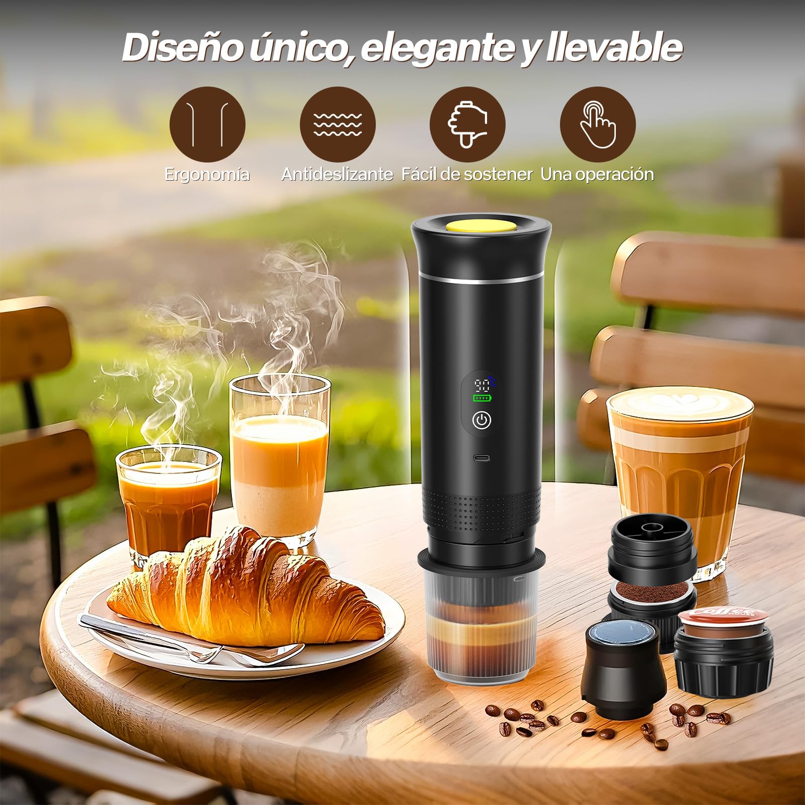 VHV Cafetera portátil 3 en 1, cafetera recargable portátil de viaje, máquina de café expreso de 12 V para cápsulas, café molido, para camping, oficina, viaje, casa, coche (negro)