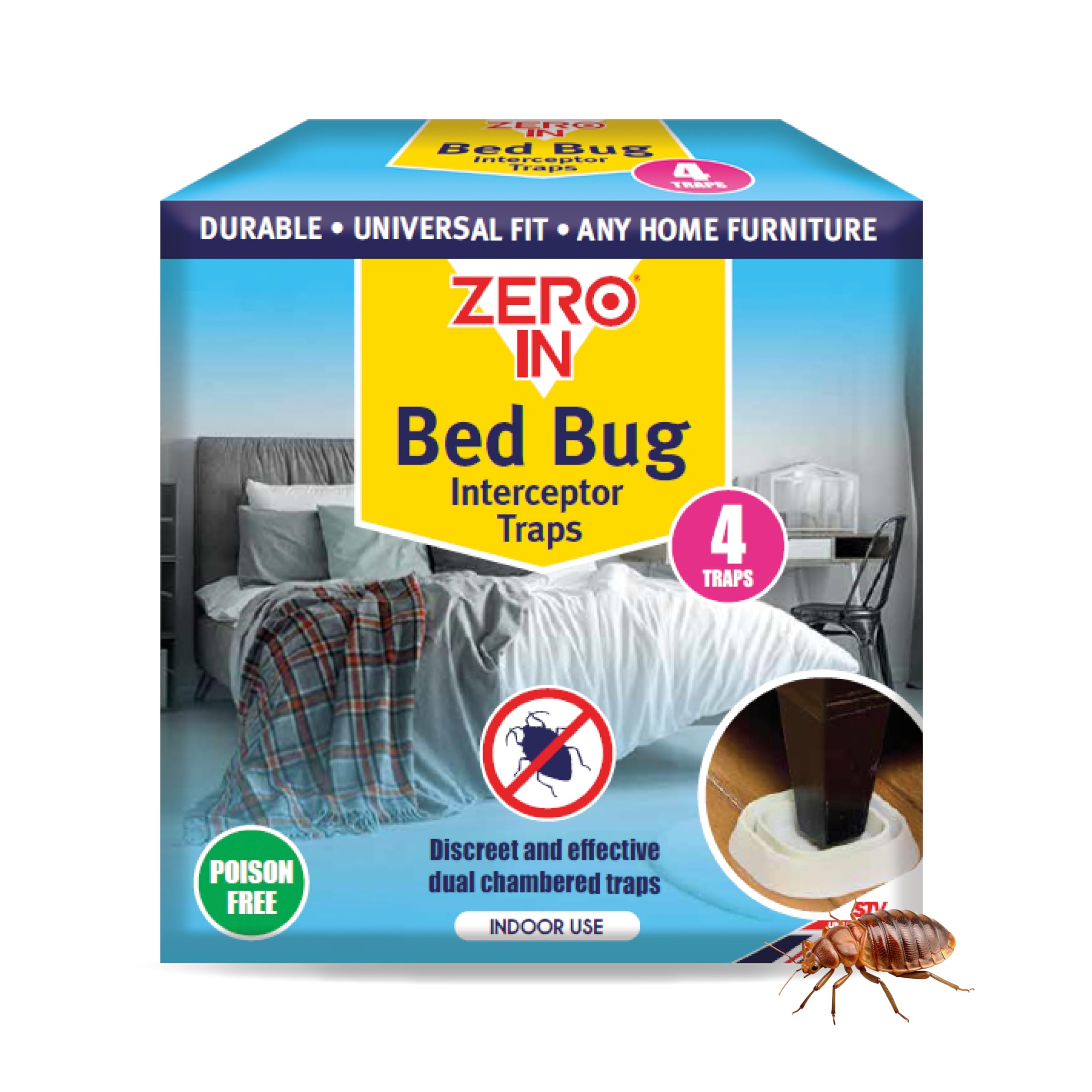 Bed Bug Interceptor Traps – 4 Pack, Chemical-Free Bed Bug Traps for Early Detection & Home Protection, Poison-Free, Sustainable