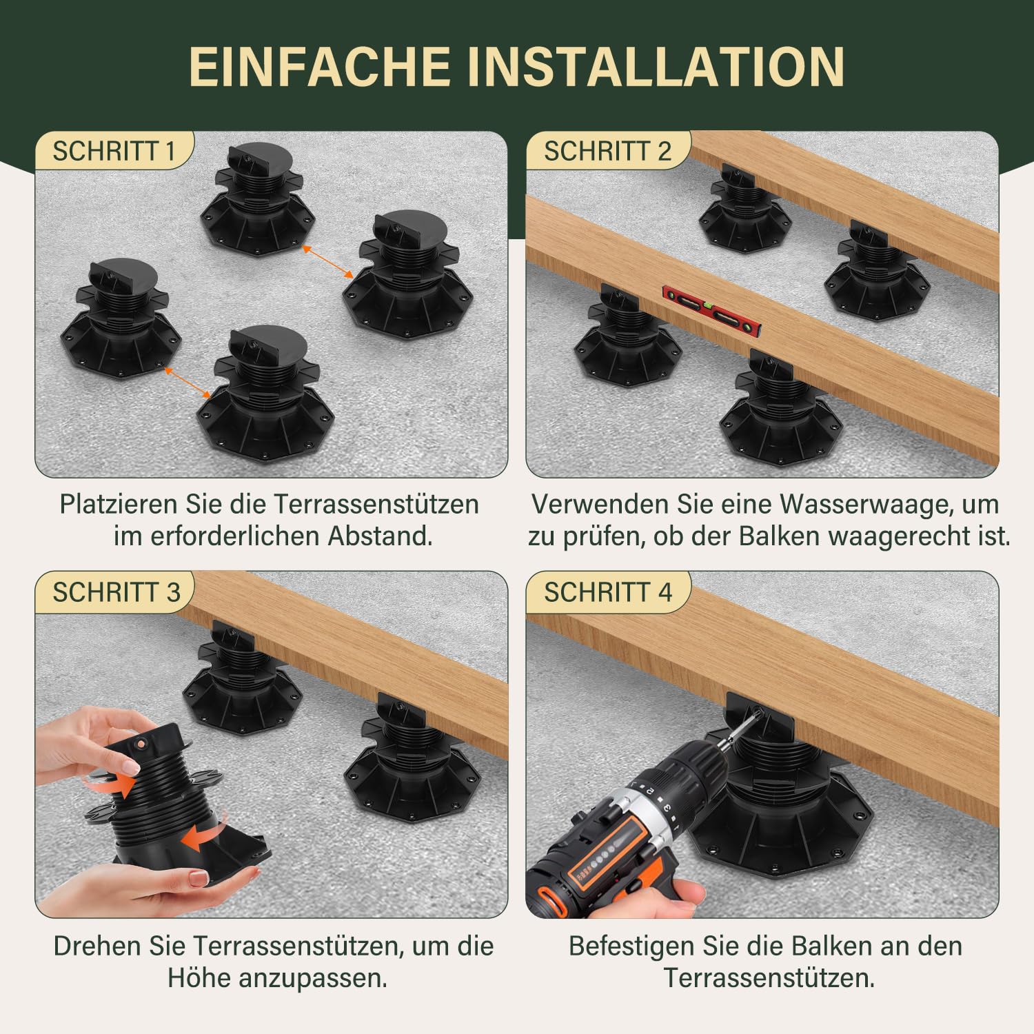 Stelzlager höhenverstellbar 60-140 mm Terrassenlager 70 Stück