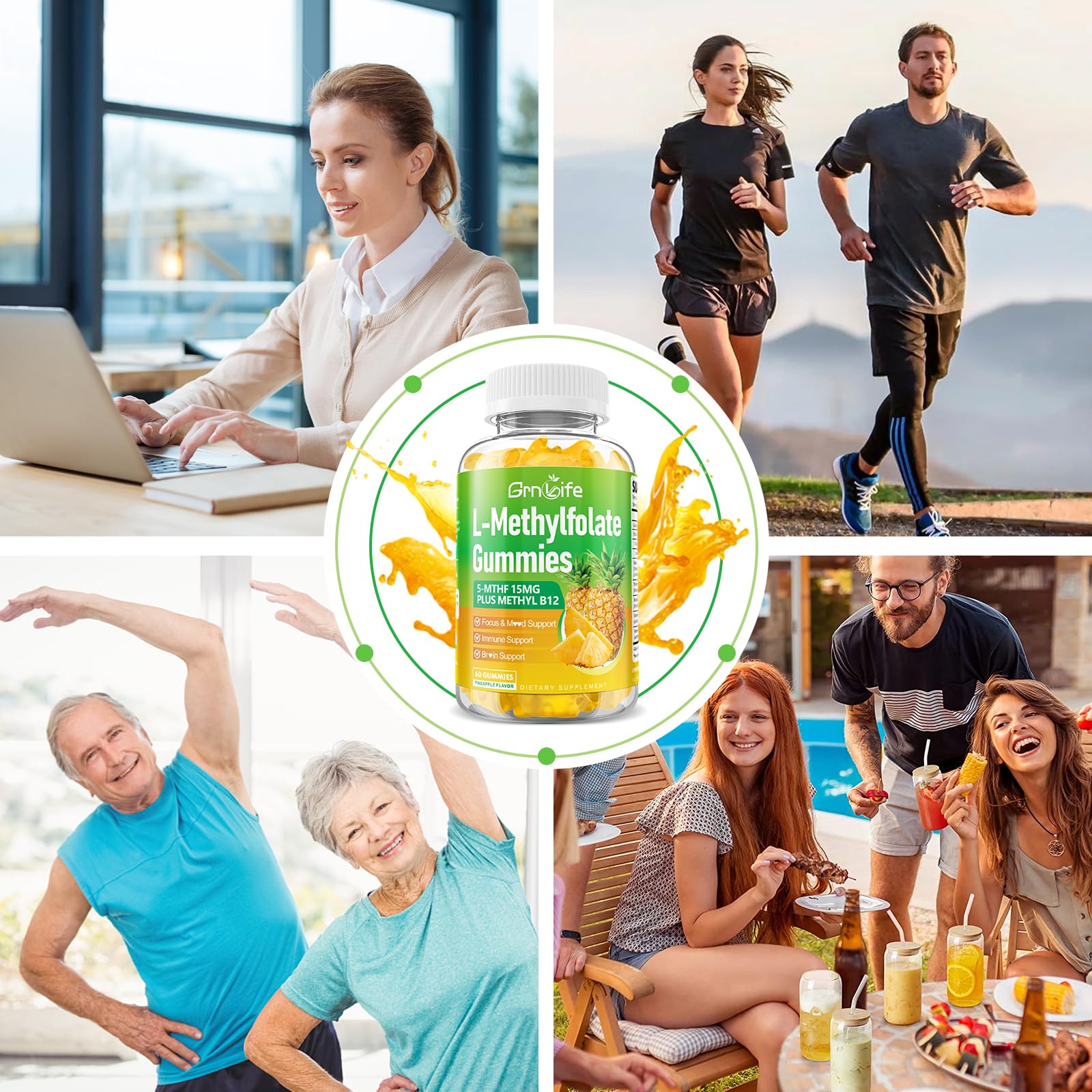 2 Pack L-Methylfolate 15 mg Gummies with Methyl B12, Methylated B1, B2, B6, Active 5-MTHF & High Absorption - Supports Brain Health & Immune System, Pineapple Flavor, 120 Count — Amazon image 7