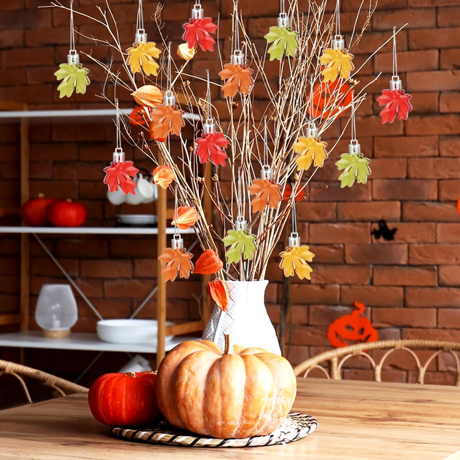 YiYa Acrylic Leaves Ornaments Thanksgiving Plastic Maple Leaf Pendant Small Tree Hanging Ornament for Home Autumn Party Thanksgiving Home Wedding Decor Harvest - Image 4