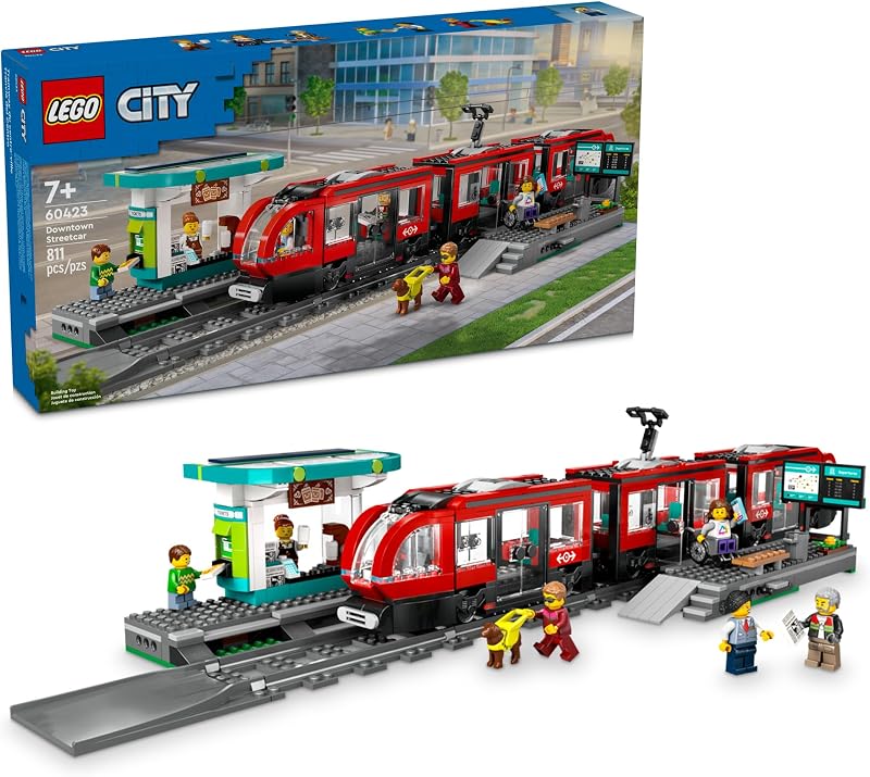 Juego de tranvía y estación de tren del centro de la ciudad - Juego de construcción de trenes de juguete para niños para juegos de imaginación e imaginación, a partir de 7 años - Ideas de regalos para cumpleaños de niños y niñas - 60423