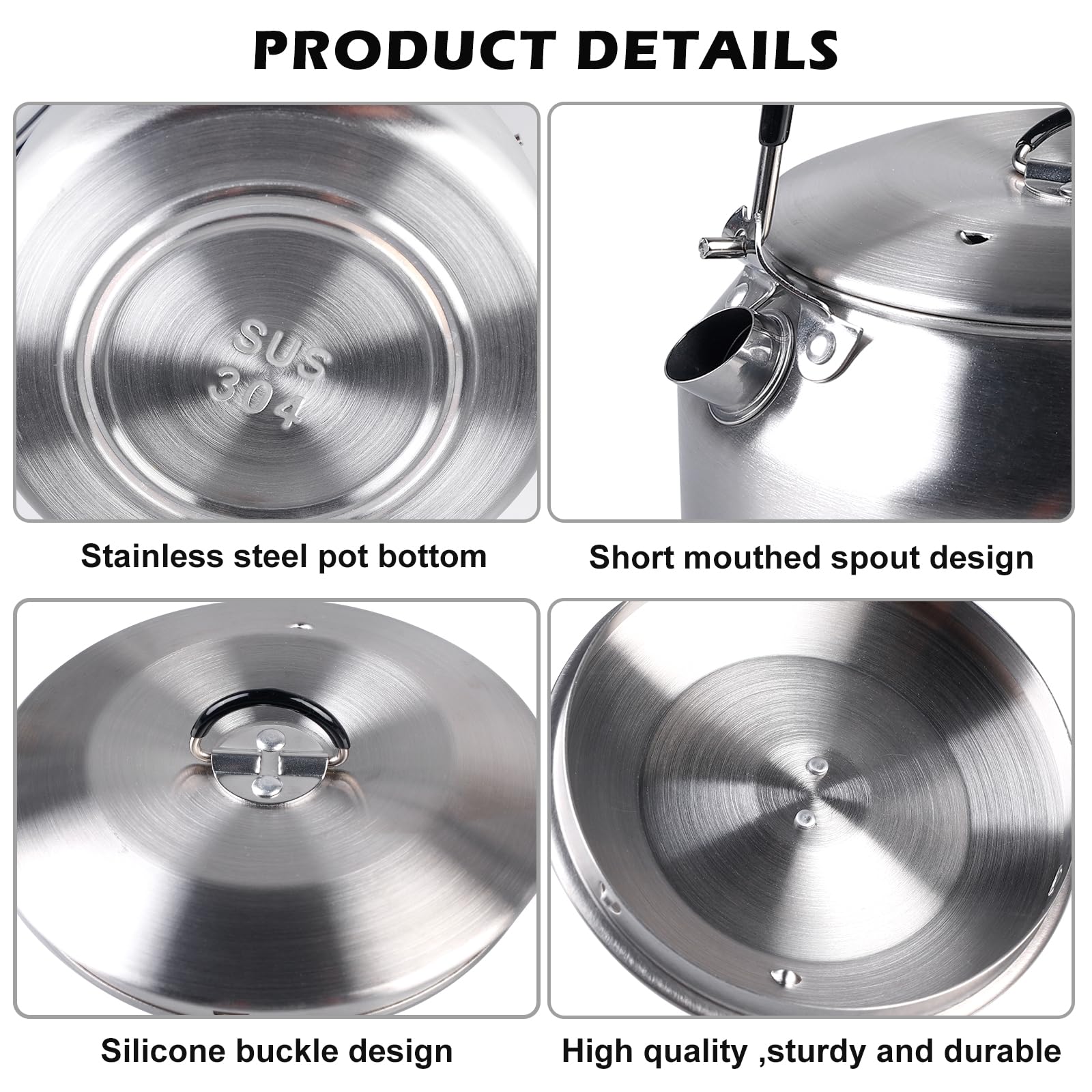 Bouilloire Randonnée Bouilloire Camping Acier Inox 1.1L - Portable Pour Cuisinière Gaz, Induction - Théière Quick Heat équipement Plein Air