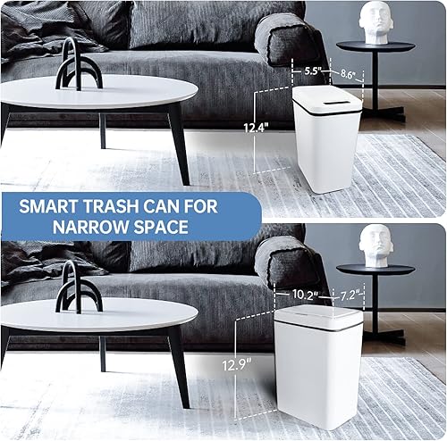Miniatura 7 de BIGEBAN Paquete de 2 basureros de baño sin contacto con tapa 25 galones delgado inteligente bote de basura con sensor de movimiento automático para