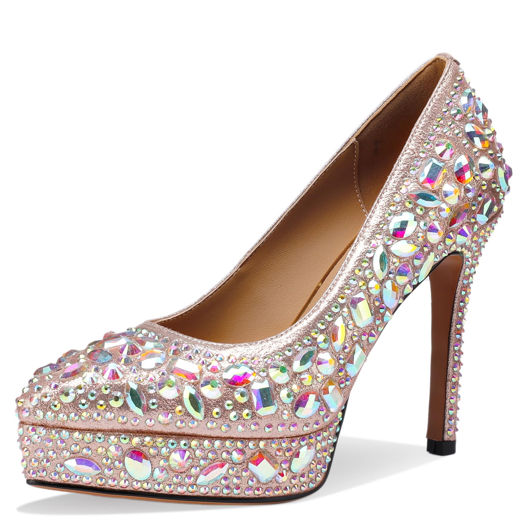 TDD Platform Heels for Women Glitter Crystal Rhinestone Square Toe Closed Toe Chunky Pumps Comfortable Dressy Wedding Elegantes Wide Comfortable