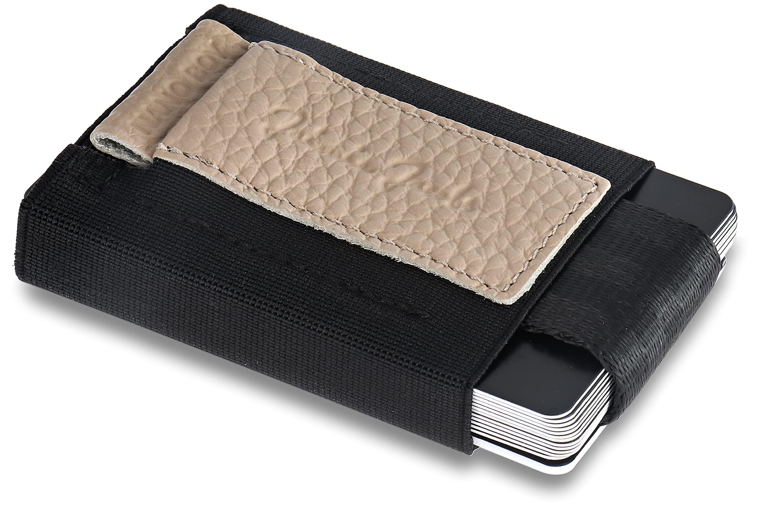 Jaimie Jacobs Nano Boy Mini Wallet kleine Geldbörse aus Textil dünner Geldbeutel, Slim Wallet mit Zugband Kartenhalter, Kartenetui Damen (Genarbtes Leder Sand)