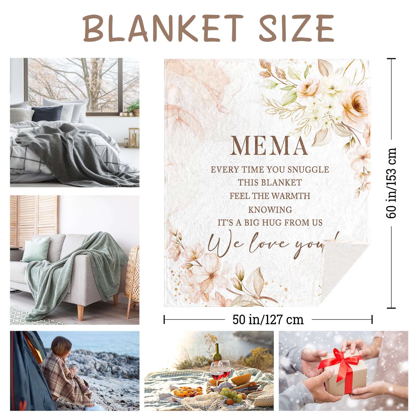 Mema Gifts, Gifts for Mema, Memas Birthday Gift, Mema' Blanket 60" x 50", Mema's Gift for Grandma, Mema's Gift' from Grandkids, Gift' for Memas Mother's Day Christmas