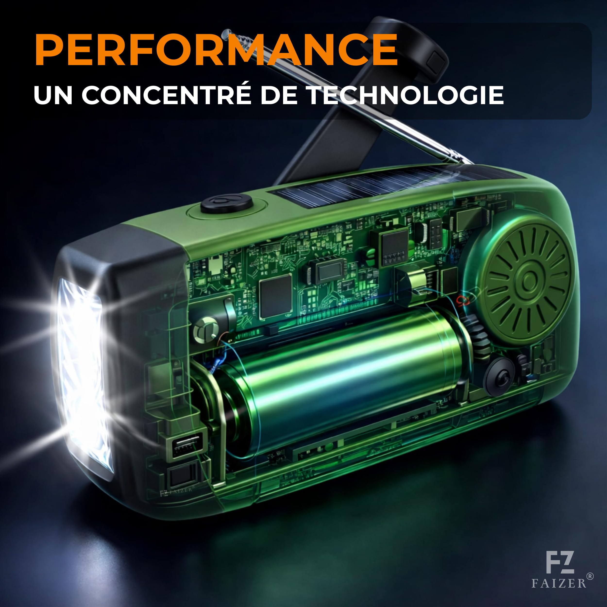 Radio Portable Urgence, AM/FM/WB Radio de Secours Auto-alimentée, Kit de Survie Complet, 2000mAh, Radios Dynamo à Manivelle avec Lampe de Poche, Fonction SOS, Powerbank, Camping, Randonnée (Vert P4)