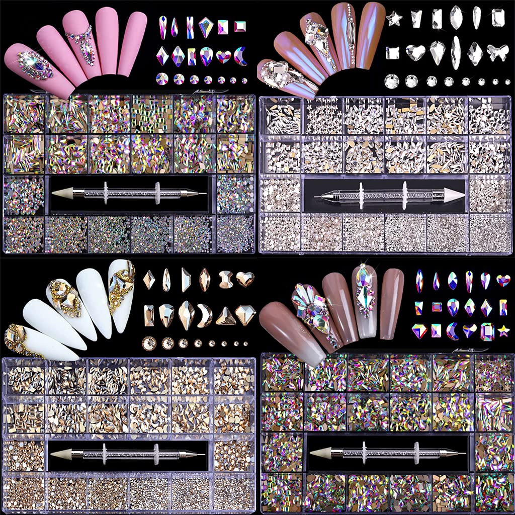 Nail Rhinestones - Professional Nail Crystal Kit, Multi Shapes Glass Crystal AB Rhinestones for Nail Art for Nail Art Supplies Accessories