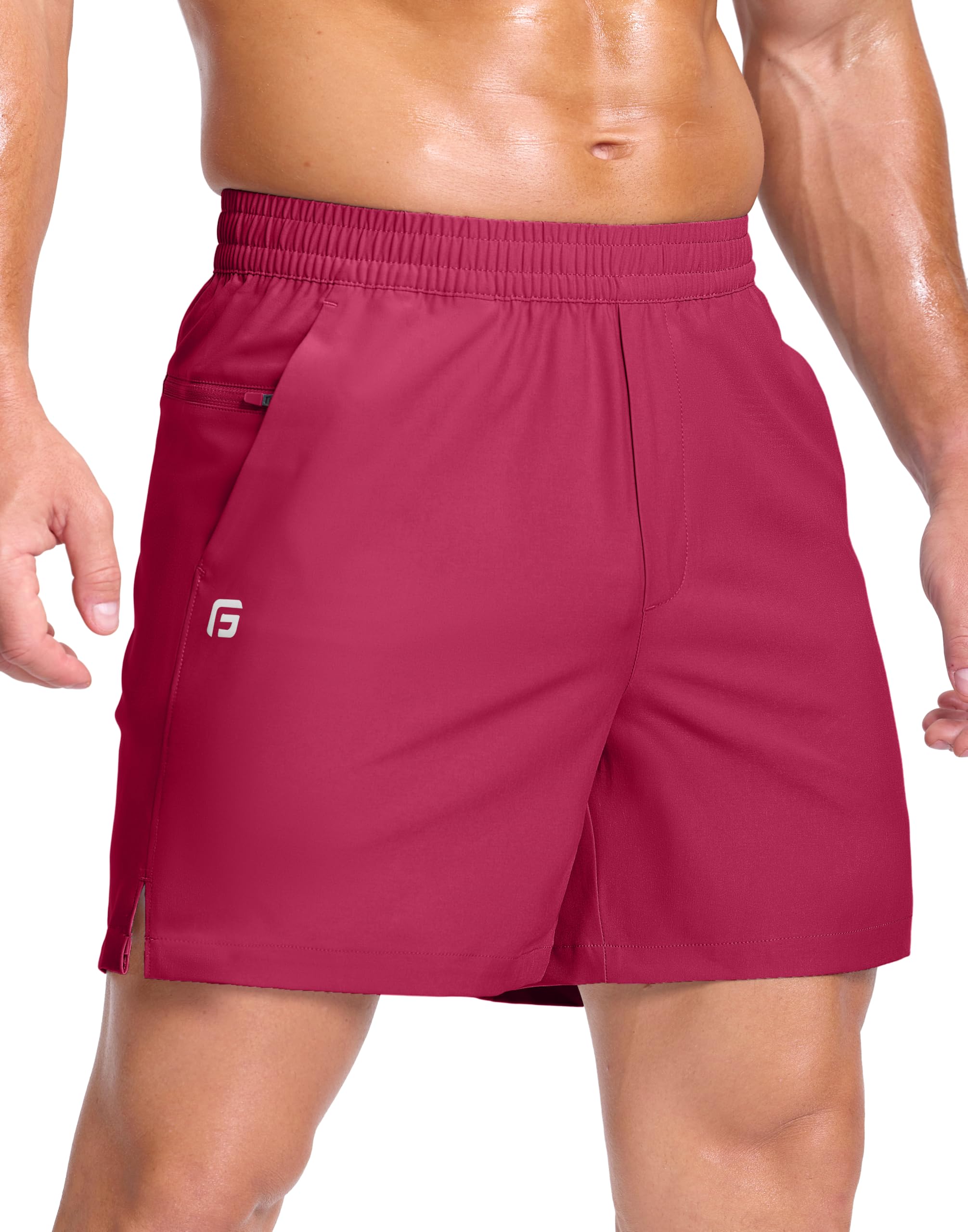 GGJ Men's Lightweight Athletic Shorts with 2 Zipper Pockets 7"/9"/5" Gym Workout Running Quick Dry Tennis Shorts for Men