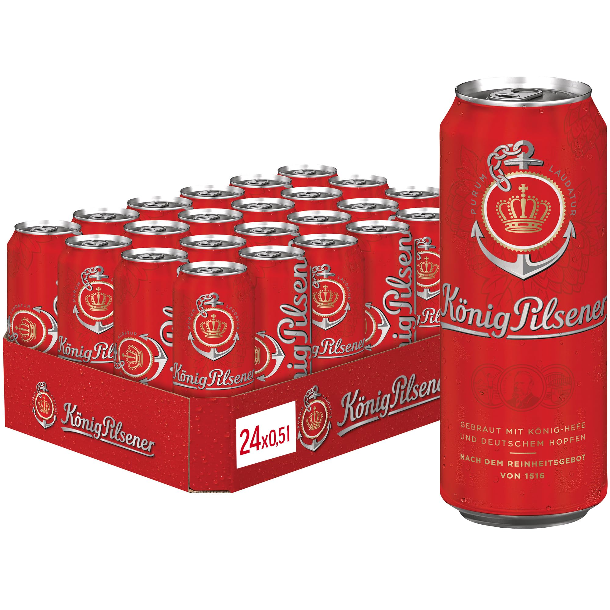 König Pilsener- Dosen-Bier (24x 0,5l) - Erfrischender Geschmack & Premium-Qualität - Speziell ausgewählter Hopfen - Nach Deutschem Reinheitsgebot gebraut