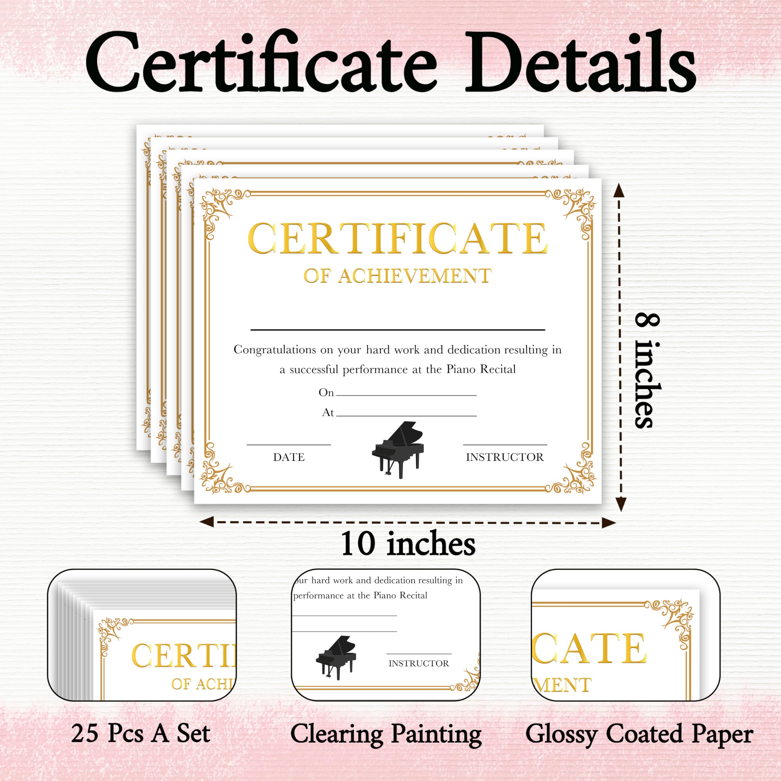 Certificados de premio de logros musicales, certificados de recital de piano para estudiantes, premios de reconocimiento de lecciones de música, suministros de aula para profesores, regalos de aliento