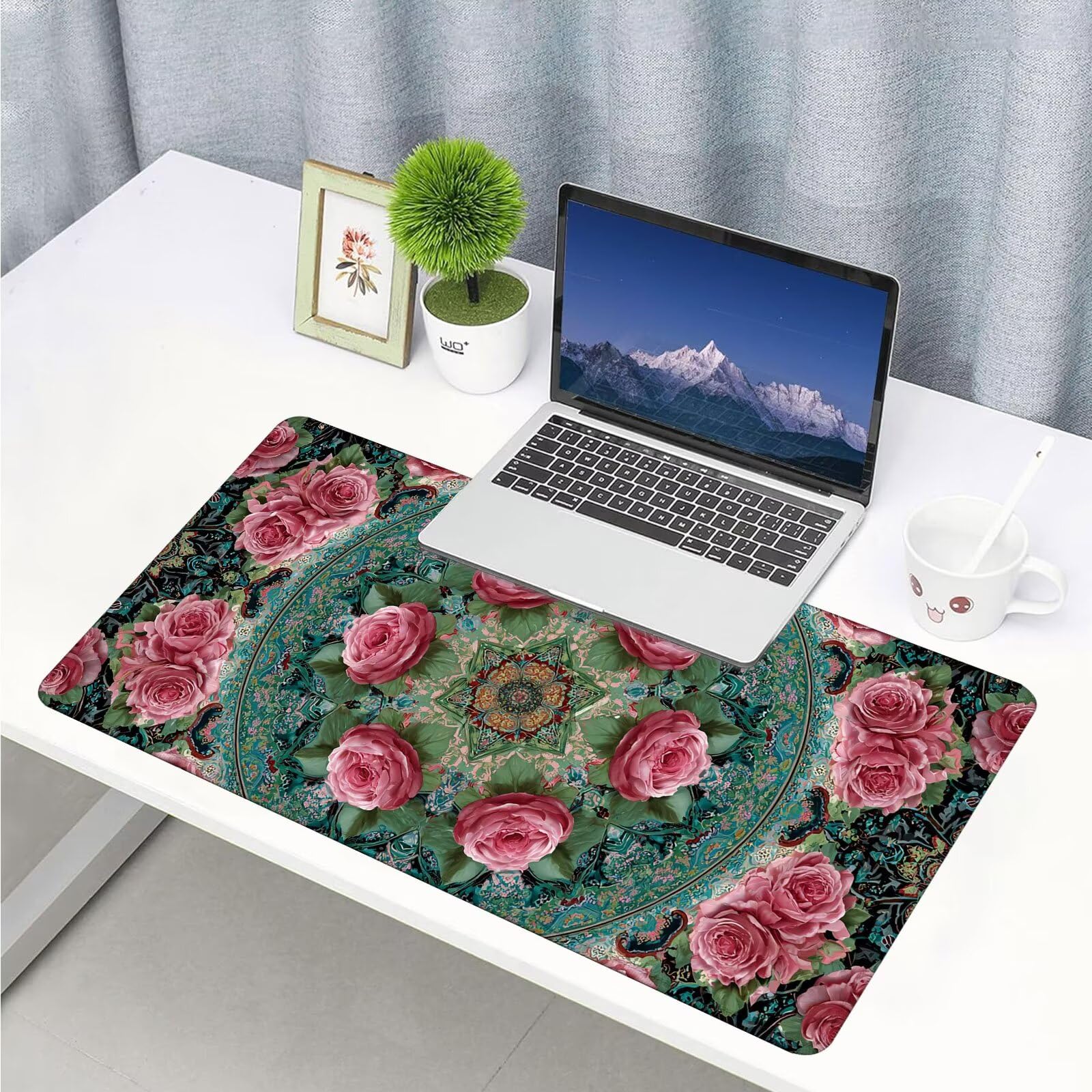 Gamingowa podkładka pod mysz XXL – duża podkładka pod mysz, 1400 x 600 x 3 mm, róża, mandala, podkładka na stół, duży rozmiar, poprawia precyzję i prędkość, antypoślizgowa podkładka, wodoodporna