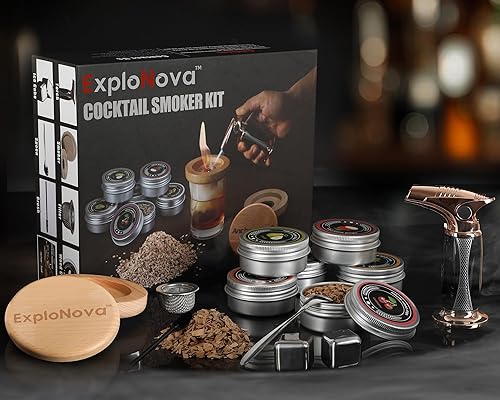 Kit de ahumador de cóctel con antorcha, kit de cóctel antiguo de 6 sabores, kit de infusor de bebida de whisky bourbon con piedras de hielo, regalo