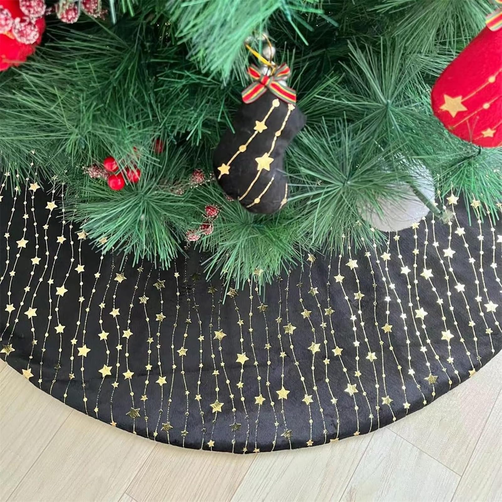 Tappeto Per Albero Di Natale Gonna Per Albero Di Natale Morbido Tappetino Per Albero Di Natale Con Motivo A Stella Dorata Per La Decorazione Delle Feste Gonna Per Albero Di Natale(Black,30 inches)