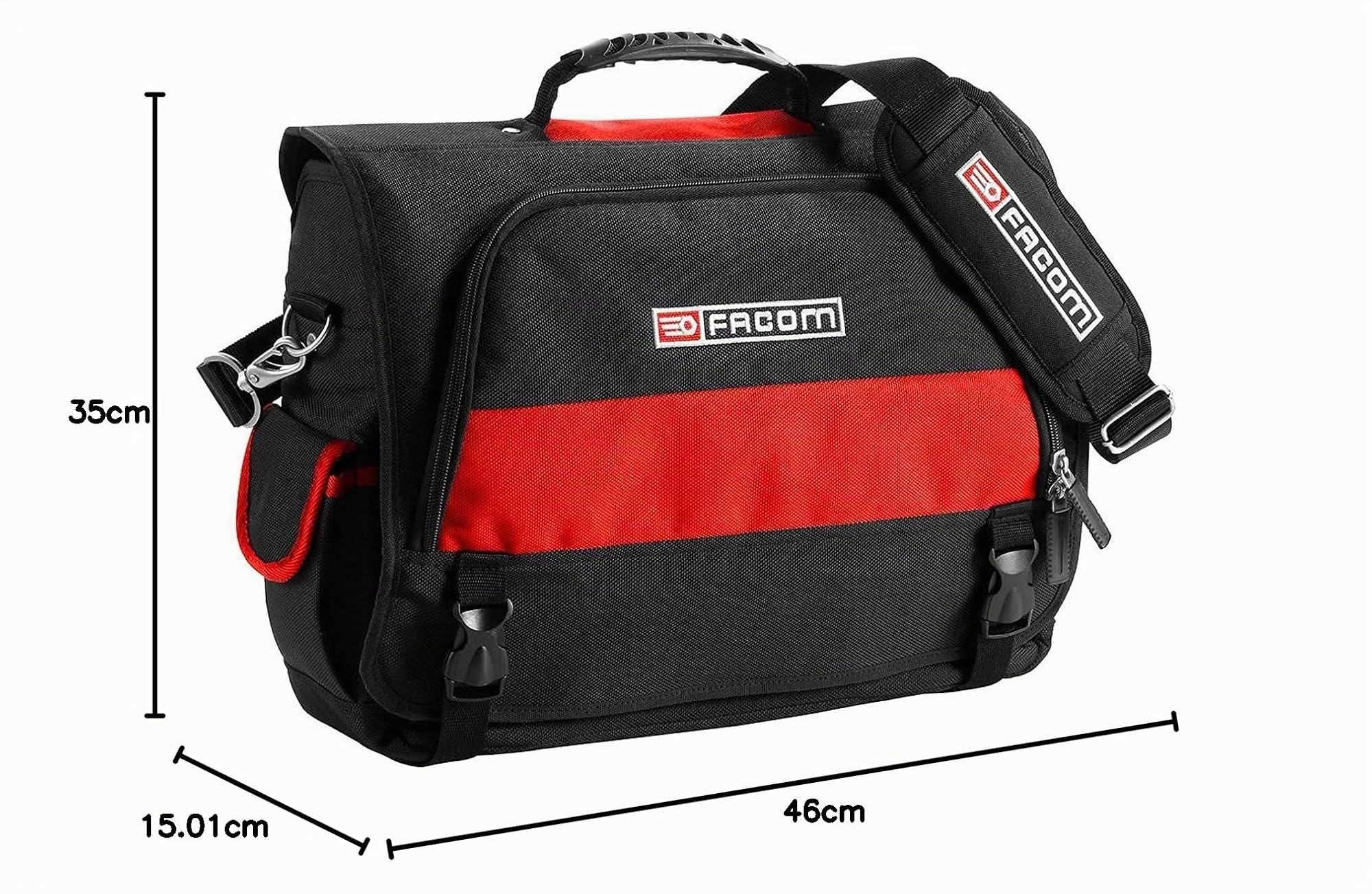 FACOM Maletín para Ordenador Portátil 15'', Bolsa Textil 2 en 1 con 14 Bolsillos, Correas para Herramientas, Acceso Rápido, Tejido Resistente 1200D, Carga Máx. 7kg, BS.TLBPB