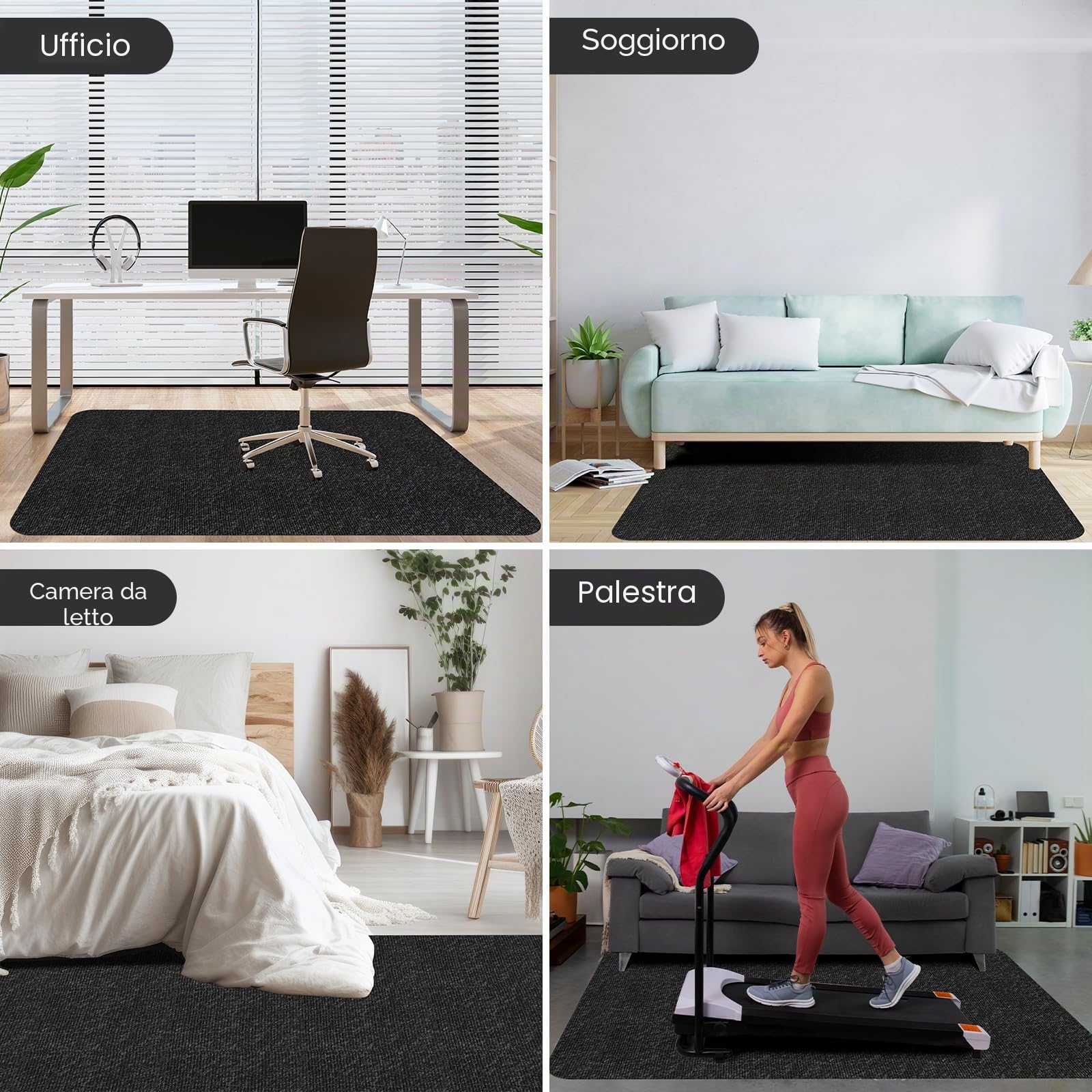 90 x 140cm Tappeto Sedia Ufficio Protettore del Pavimento,Nero,Tappeto Salvapavimento Antiscivolo,Tappeto per Sedia con Ruote,Tappetino Pavimenti per Parquet e Pavimenti Duri/Piastrelle.