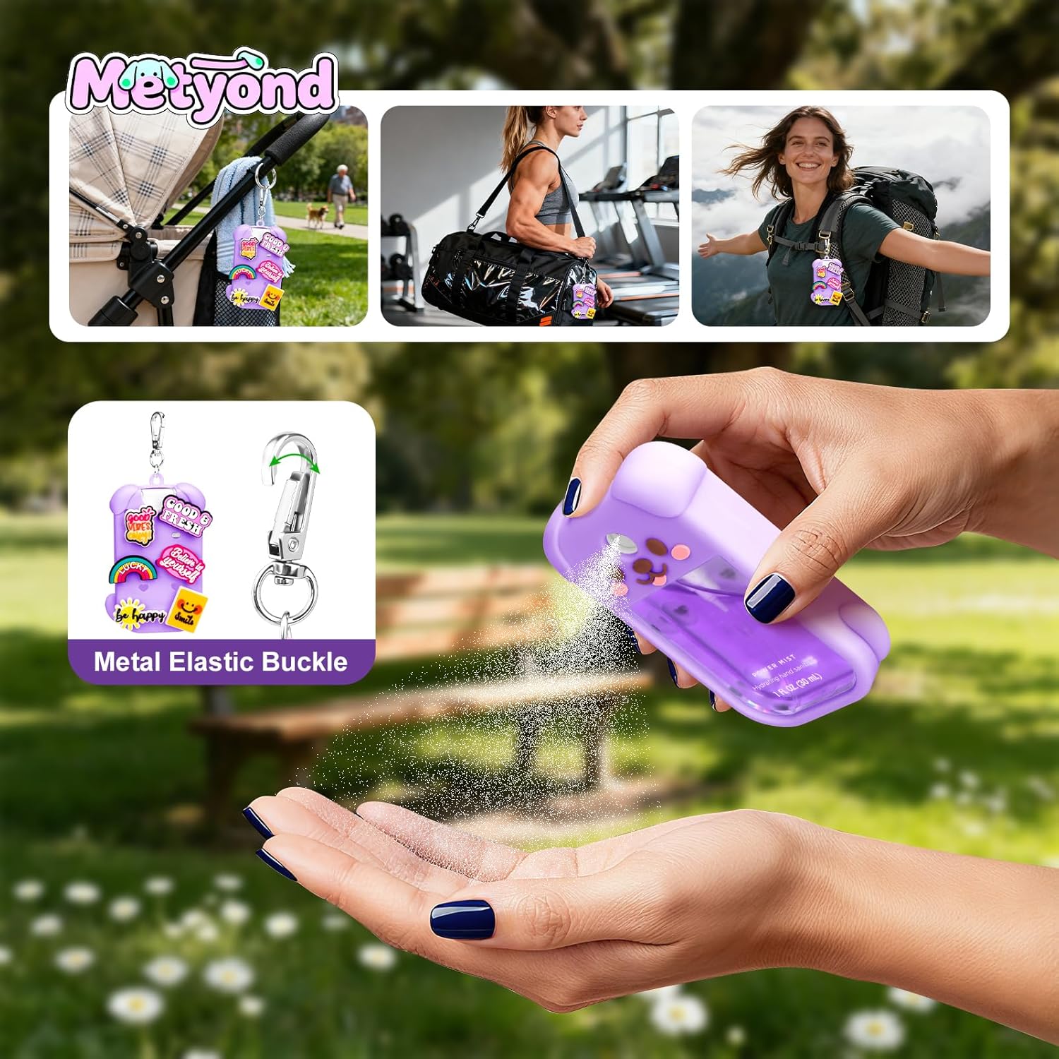 Metyond Dog Silicone Case for Touchland Hand Sanitizer Spray Power Mist 1 FL OZ/30ML for Touchland Case with Keychain, with Cute Charms Accessory Cute Travel Case (1PCS Purple) - Image 3