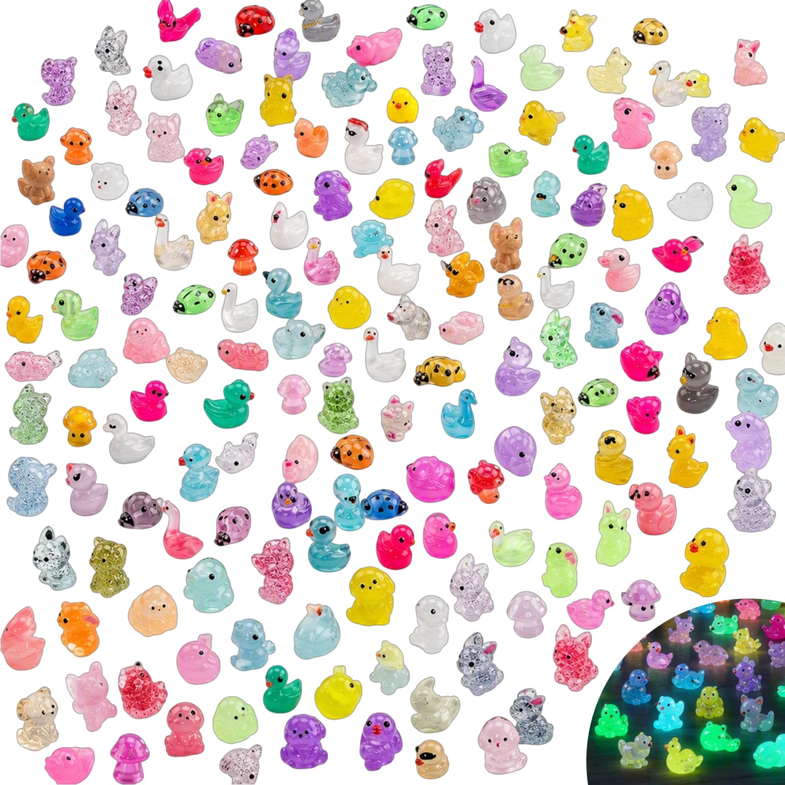 PYuWejn 100 Pcs Glow in The Dark Mini Resin Animals, Tiny Animal Figurines