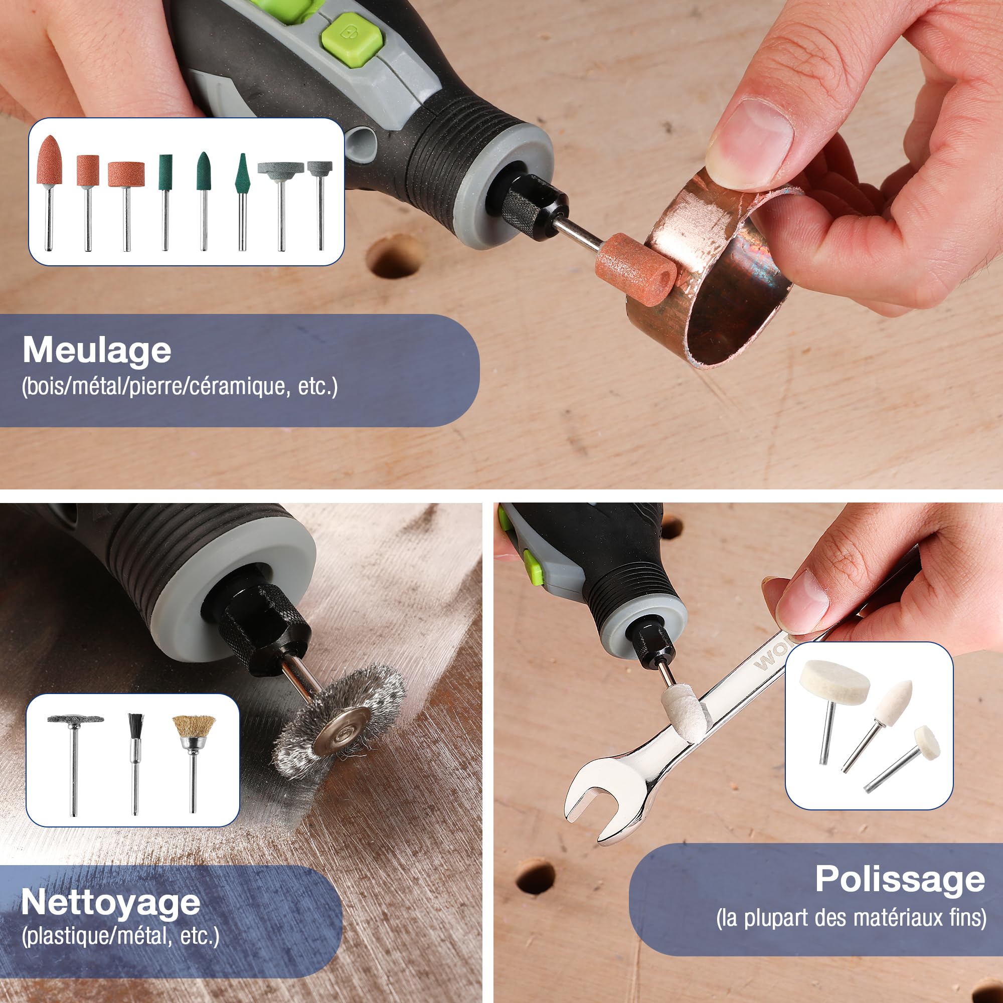 WORKPRO Coffret de 476 Accessoires d'Outils Rotatifs Universels, Kit d’Accessoires d'Outils Rotatifs Multifonctions pour Coupe, Gravure, Meulage, Polissage, Ponçage, Perçage, etc.