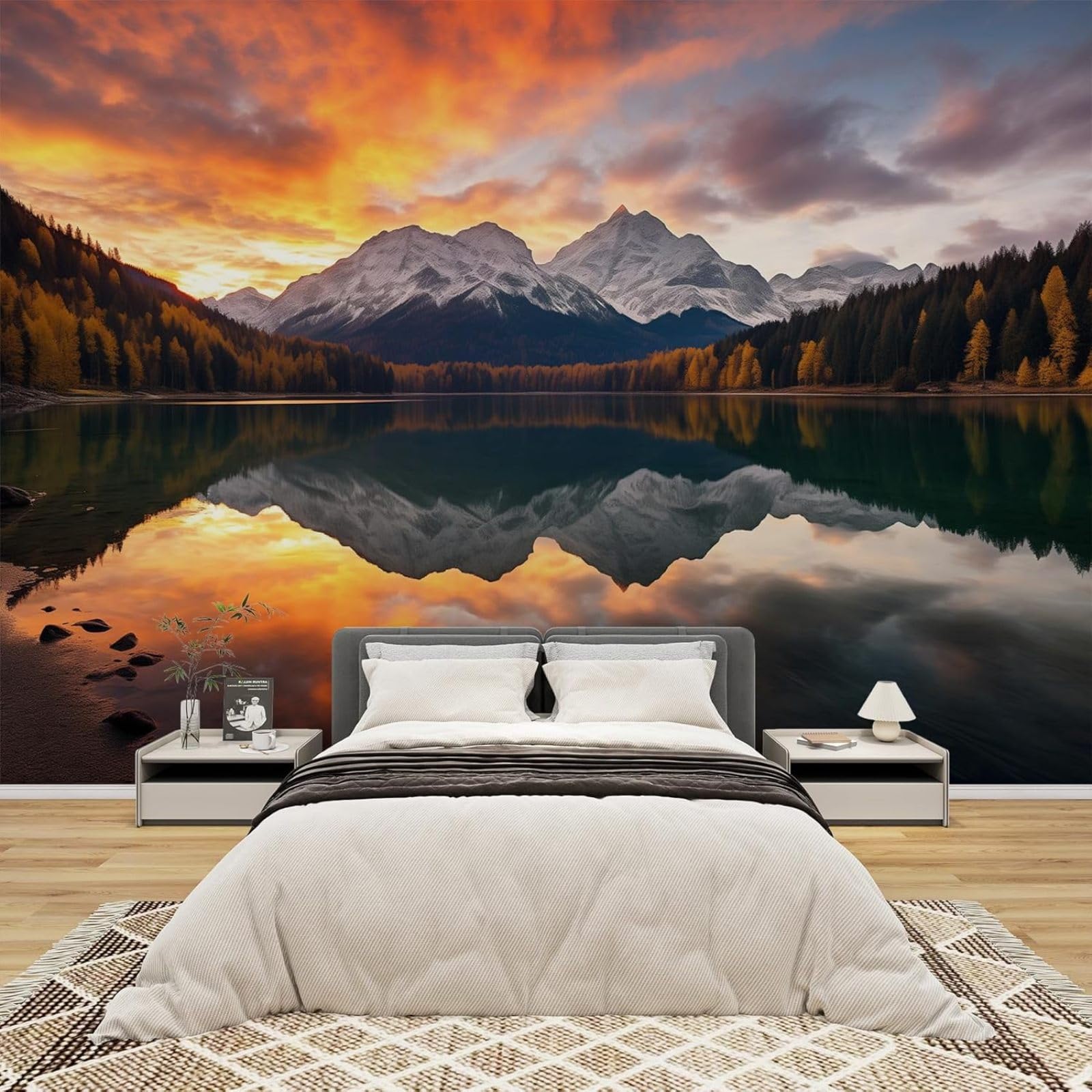 Hgjdjhnf 3D Mural Photo Mural - Wallpaper Mountain Lake Alps Mountains Modern Wall Living Room Bedroom Children's Room Wall Decoration Motif,400Cmx280cm Poster - Wall Sticker - Frameless Picture
