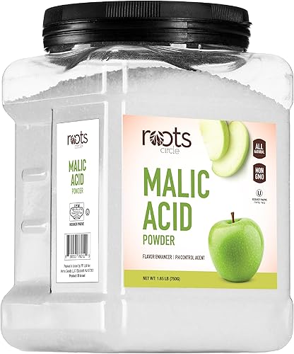 Roots Circle Polvo de ácido málico, 1 paquete a granel de 26.45 onzas, grado alimenticio premium, sin gluten, sin OMG, ideal para potenciador del