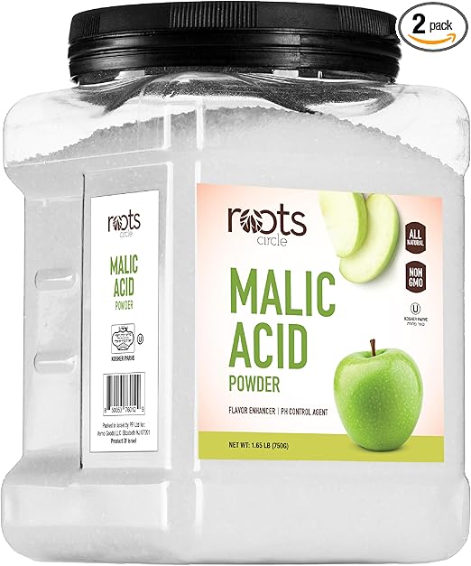 Roots Circle Malic Acid Powder - Bulk 1 Pack of 26.45 oz | Premium Food Grade, Gluten-Free, Non-GMO Ideal for Flavor Enhancer, Winemaking, & Cleaning