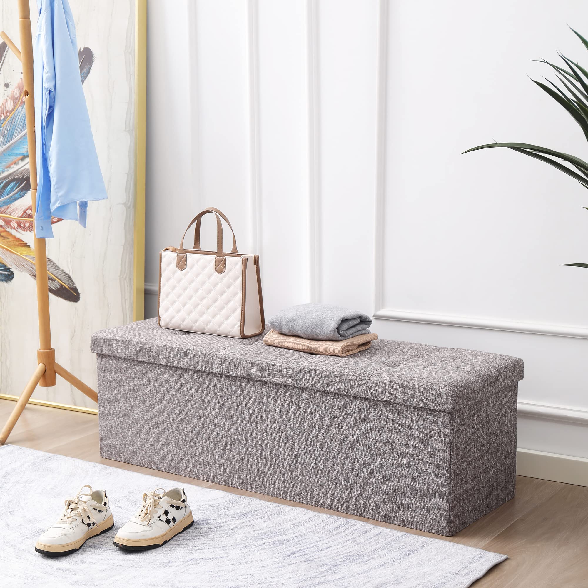 CUYOCA 45.3 Inches Storage Ottoman Bench Foldable Seat Footrest Shoe ...