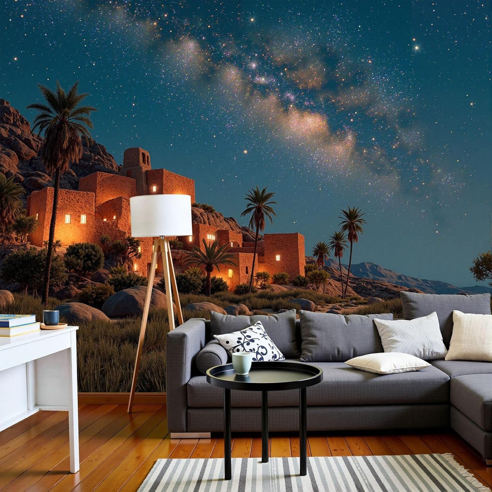 Photo wallpaper Old Castle Wallpaper Mystery Egypt Architecture Non-woven Modern Wall Living Room Bedroom Blue XXL Wall Decor Motif Wallpaper, 400cm x 280cm Stickers - Frameless Painting - Poster