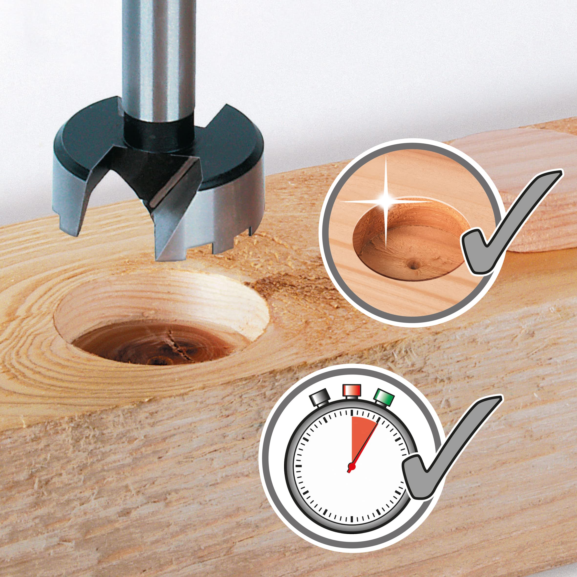 wolfcraft Set di punte Forstner da 5 pezzi I 1002000 I Per la foratura del legno con e senza limitazione della profondità