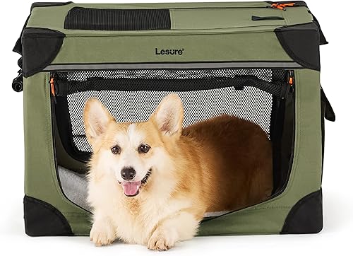 Lesure - Jaula plegable suave para perros, jaula portátil de viaje para perros pequeños, para interiores y exteriores, 4 puertas plegable con