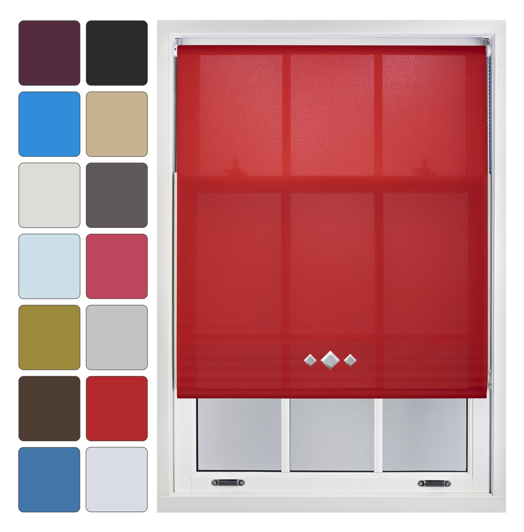 Furnished Red Made To Measure Roller Blinds With Triple Diamond Eyelets, 180Cm X 165Cm