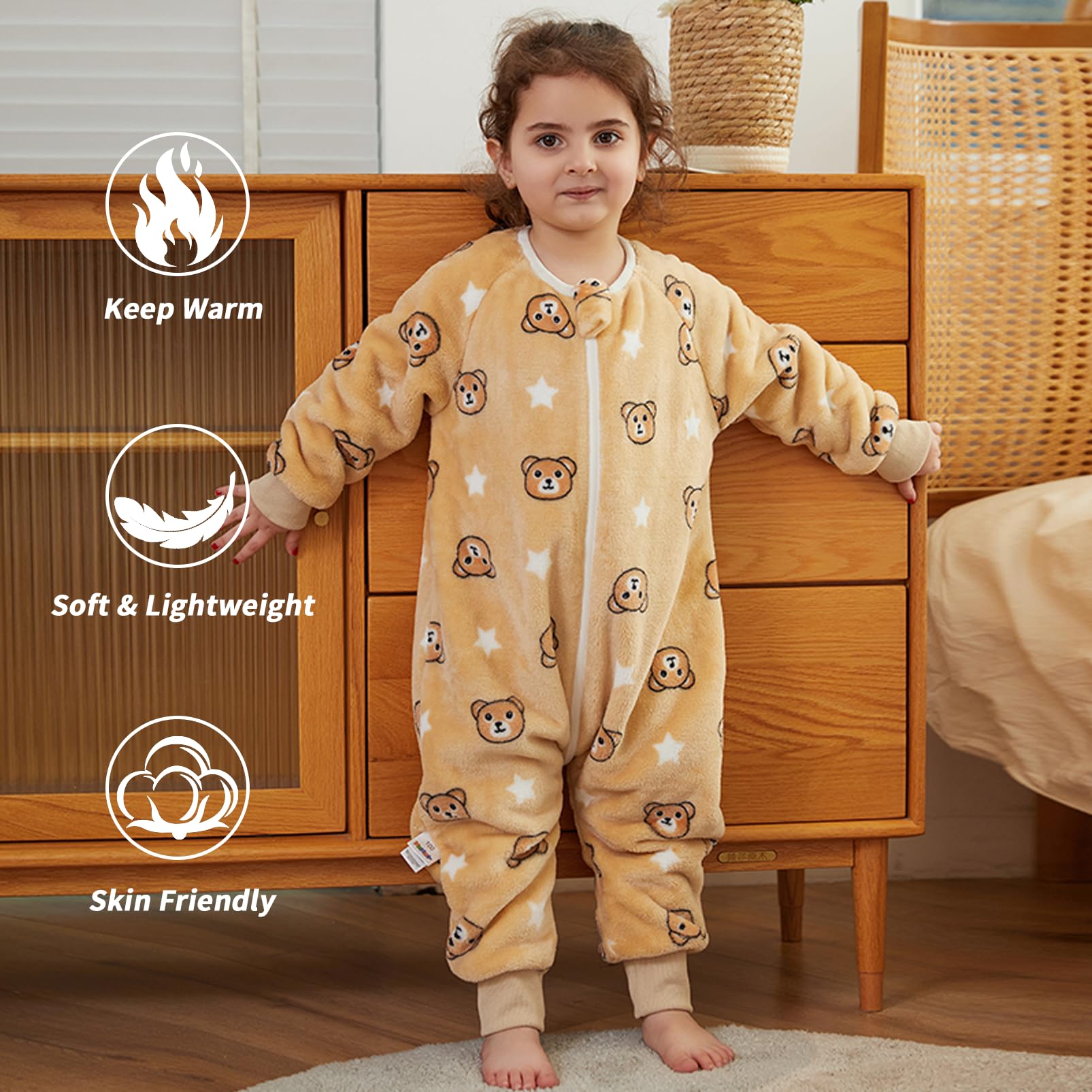 Monstoyo Sacco Nanna con Piedini Bambini Bambina, Invernale Flanella Pigiama Pagliaccetto Neonato, Maniche Lunghe & Gambe Separate Sacco a Pelo Cartone Tuta per Ragazze Ragazzi 0-6 Anni